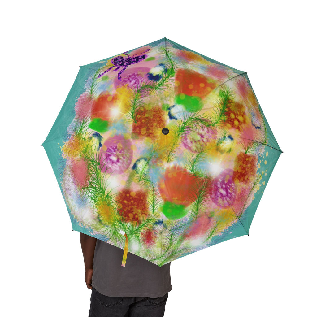 Foldable Umbrella — Colorful Floral Watercolor Print, Semi-Automatic Compact Rain Umbrella