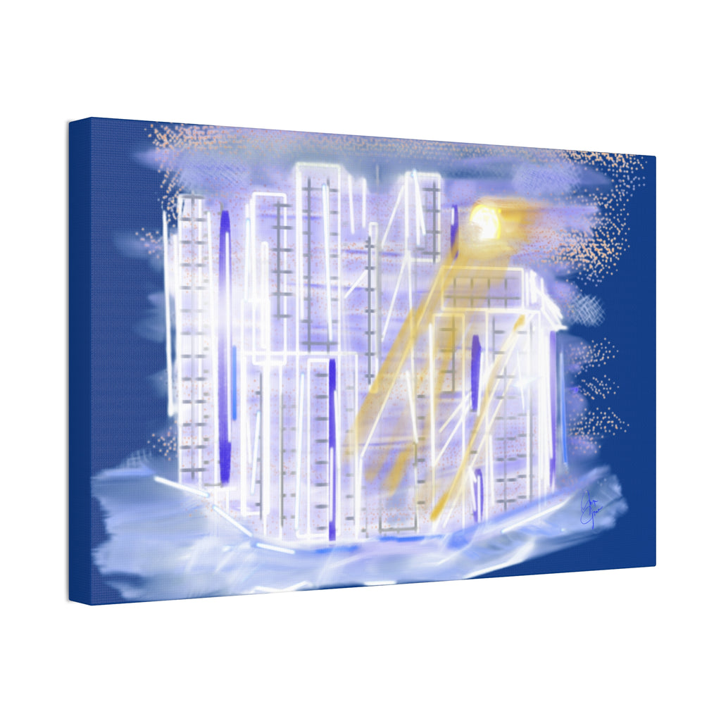 Urban Nightscape Canvas Art - Neon City Skyline Stretched Canvas