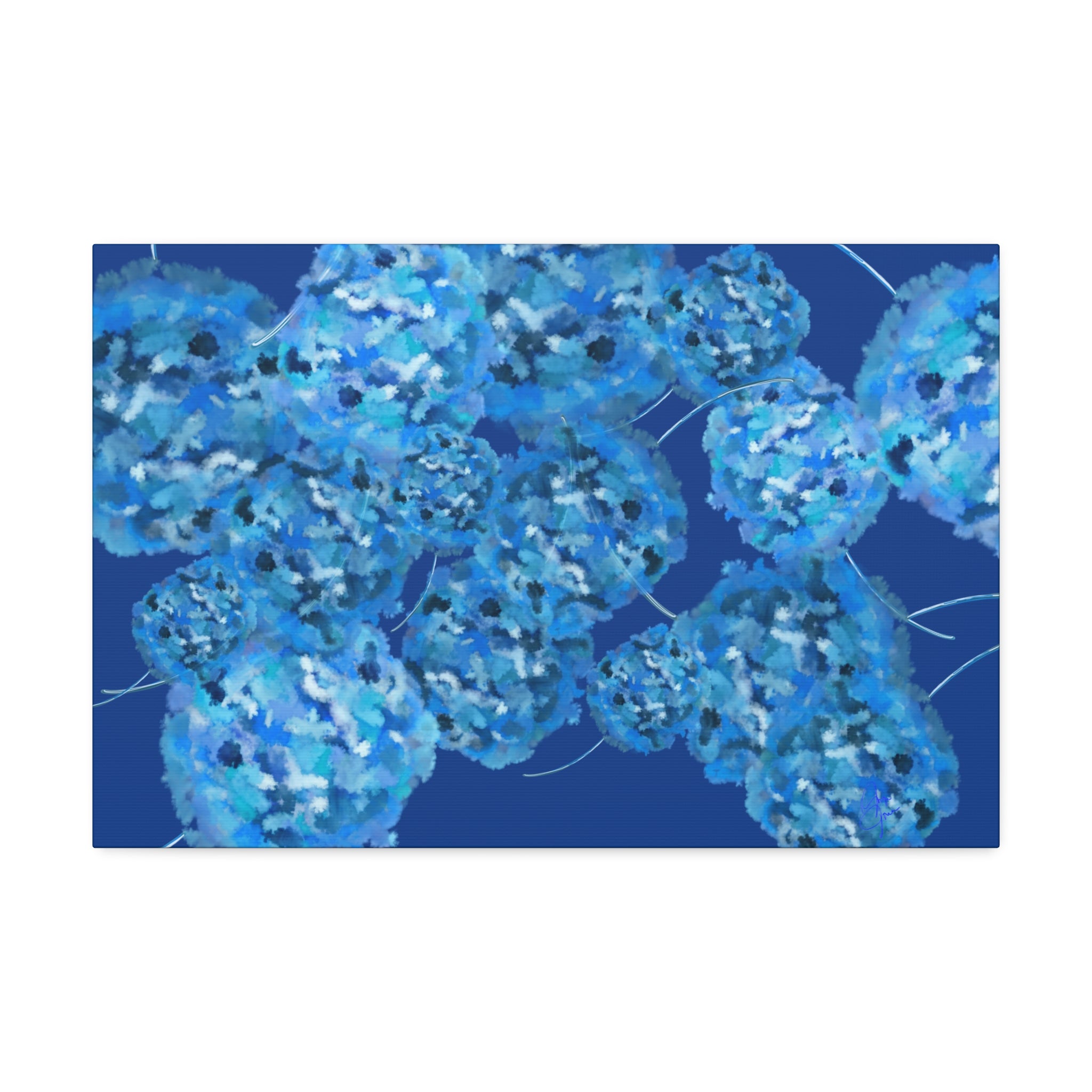 Blue Hydrangea Canvas Wall Art — Abstract Floral Stretched Canvas (1.5" Depth)