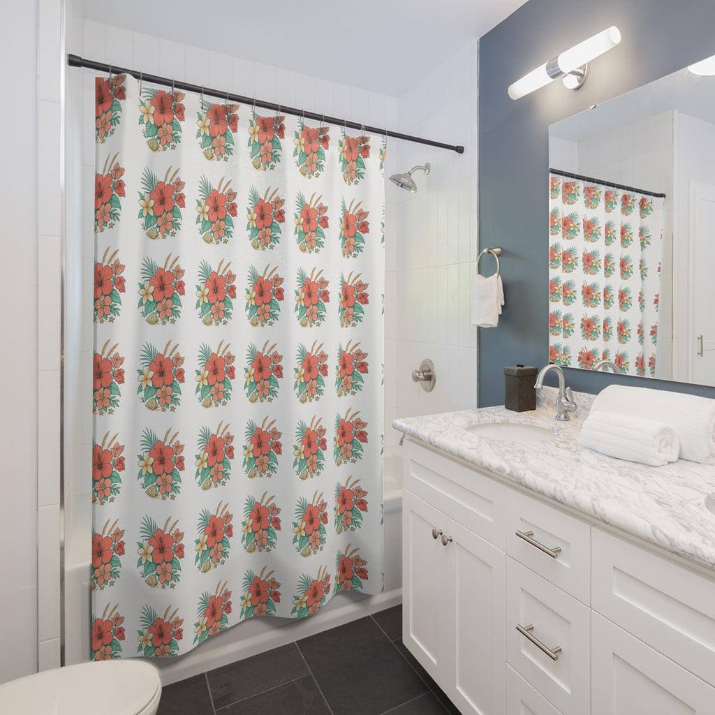 Tropical Hibiscus Shower Curtain — Floral Beach Vibe Bathroom Decor