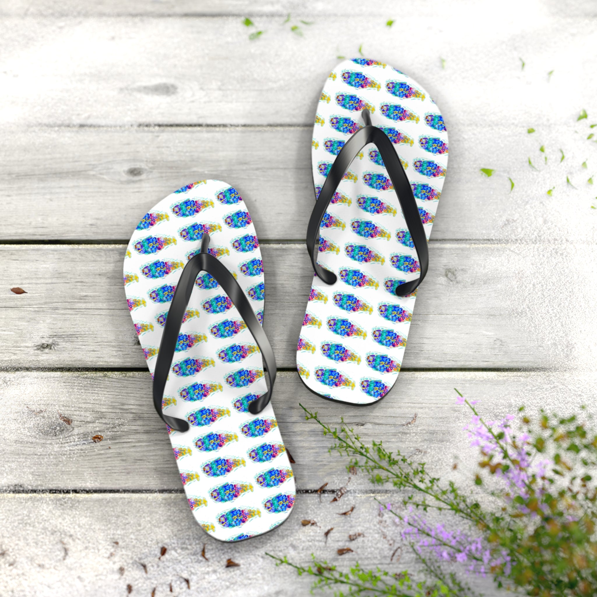 Colorful Tie-Dye Fish Flip Flops — Summer Beach Sandals
