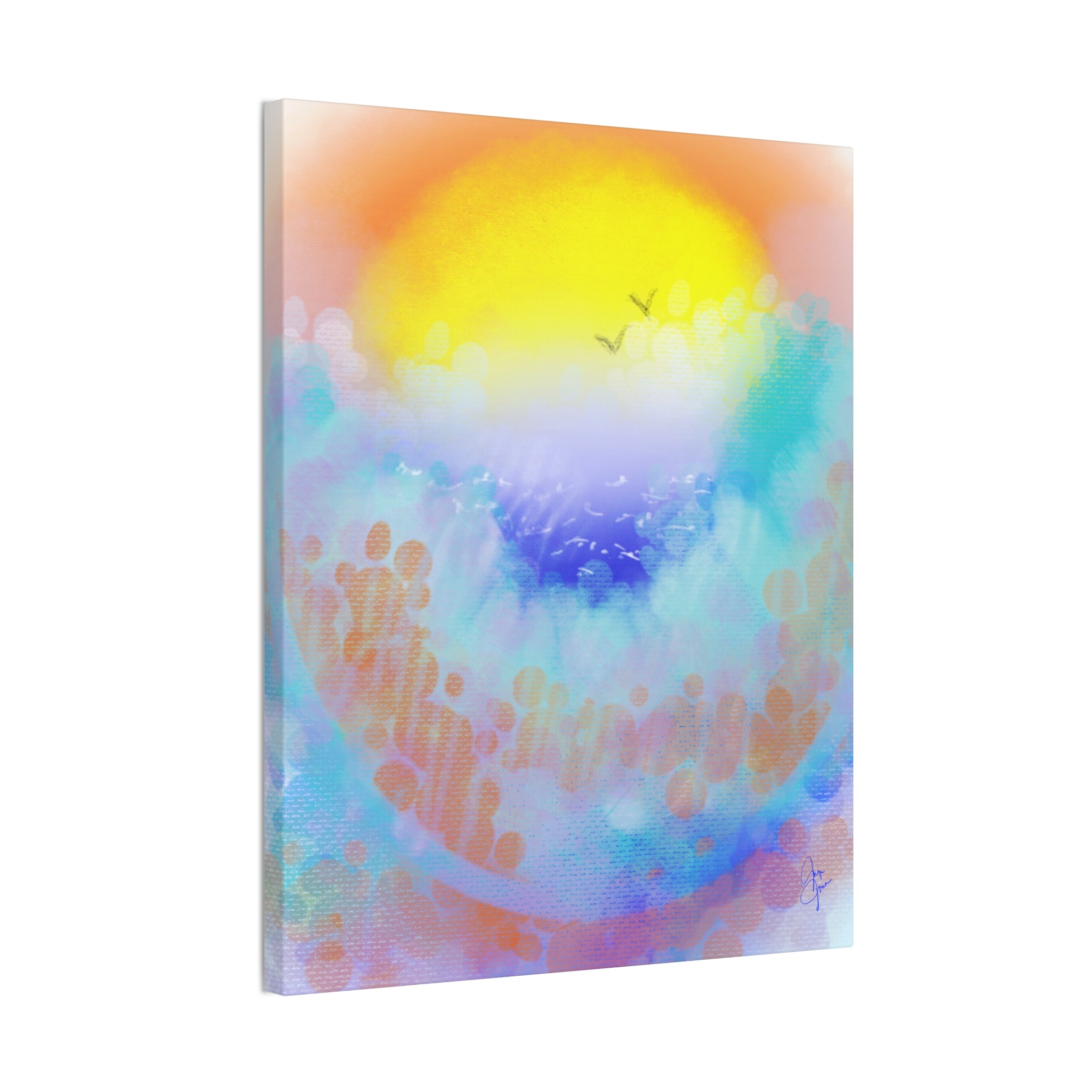 Sunrise Seascape Canvas Wall Art – Pastel Ocean Waves with Birds