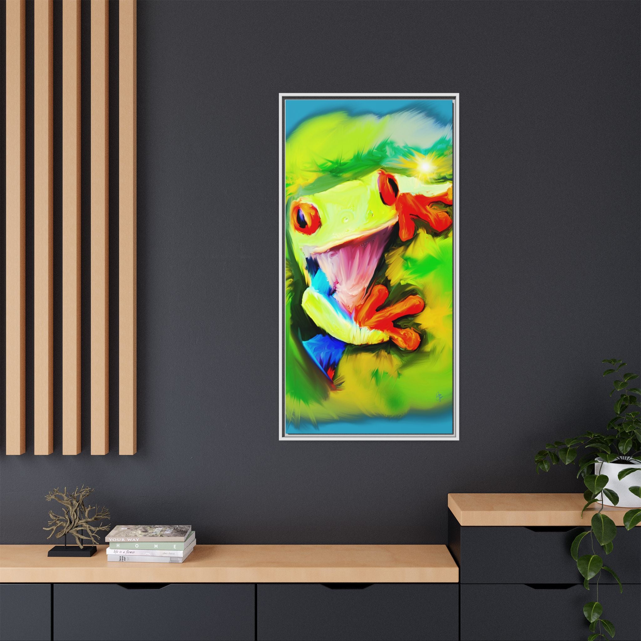 Colorful Tree Frog Matte Canvas Print — Framed Tropical Wall Art