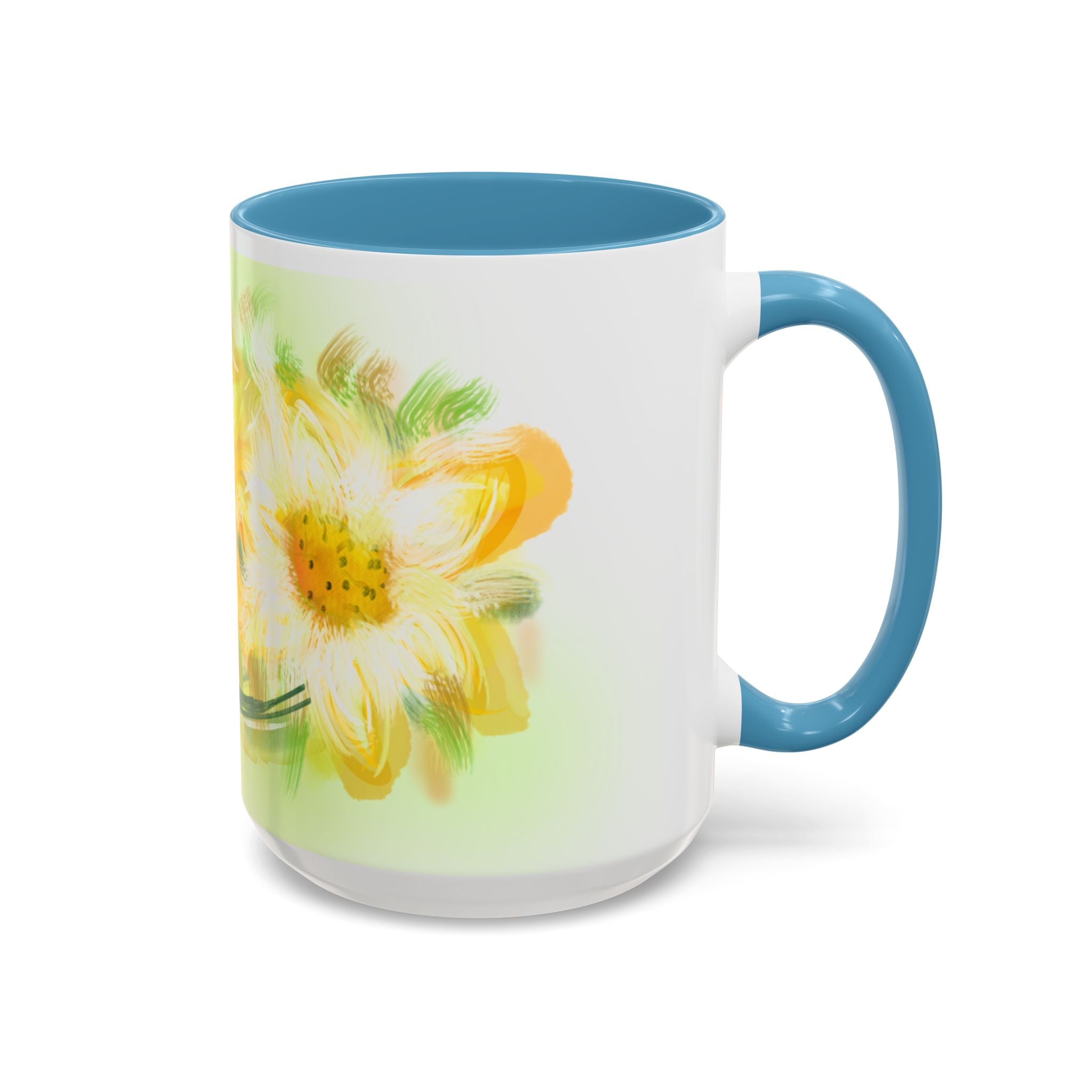 Sunlit Daisy Accent Coffee Mug — Yellow Floral 11/15oz