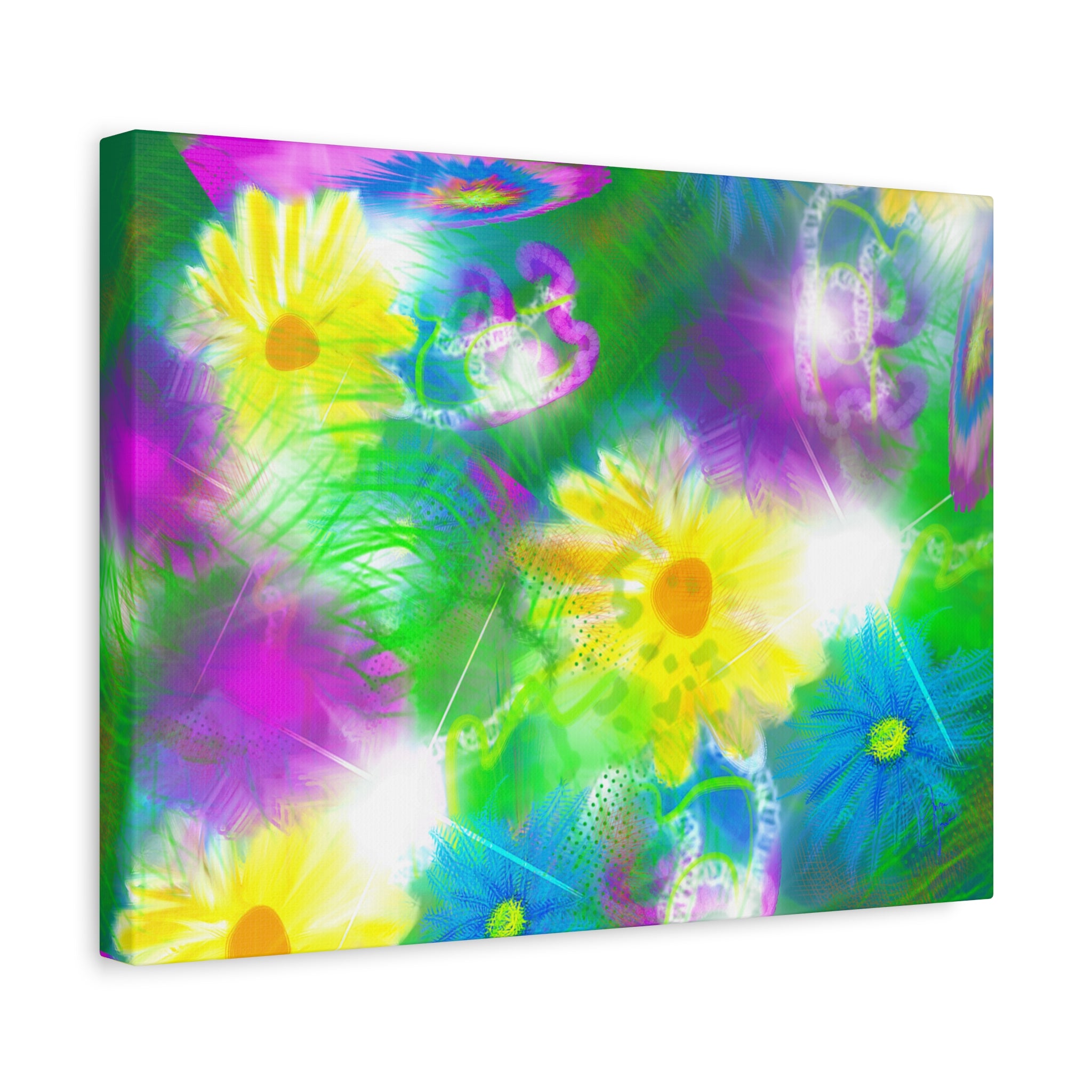 Bright Floral Abstract Matte Canvas Wall Art — Vibrant Daisy Pop