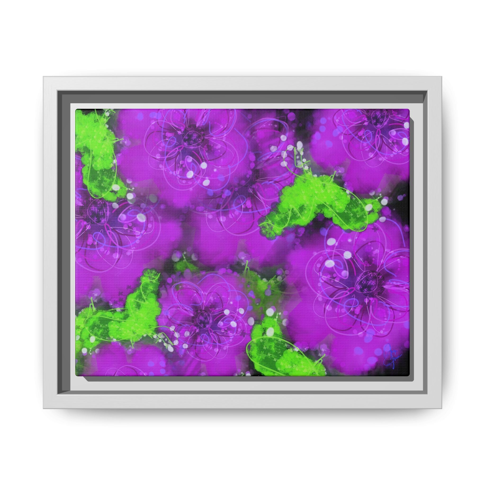 Framed Floral Canvas Print — Matte Multi-Color Blooms Wall Art
