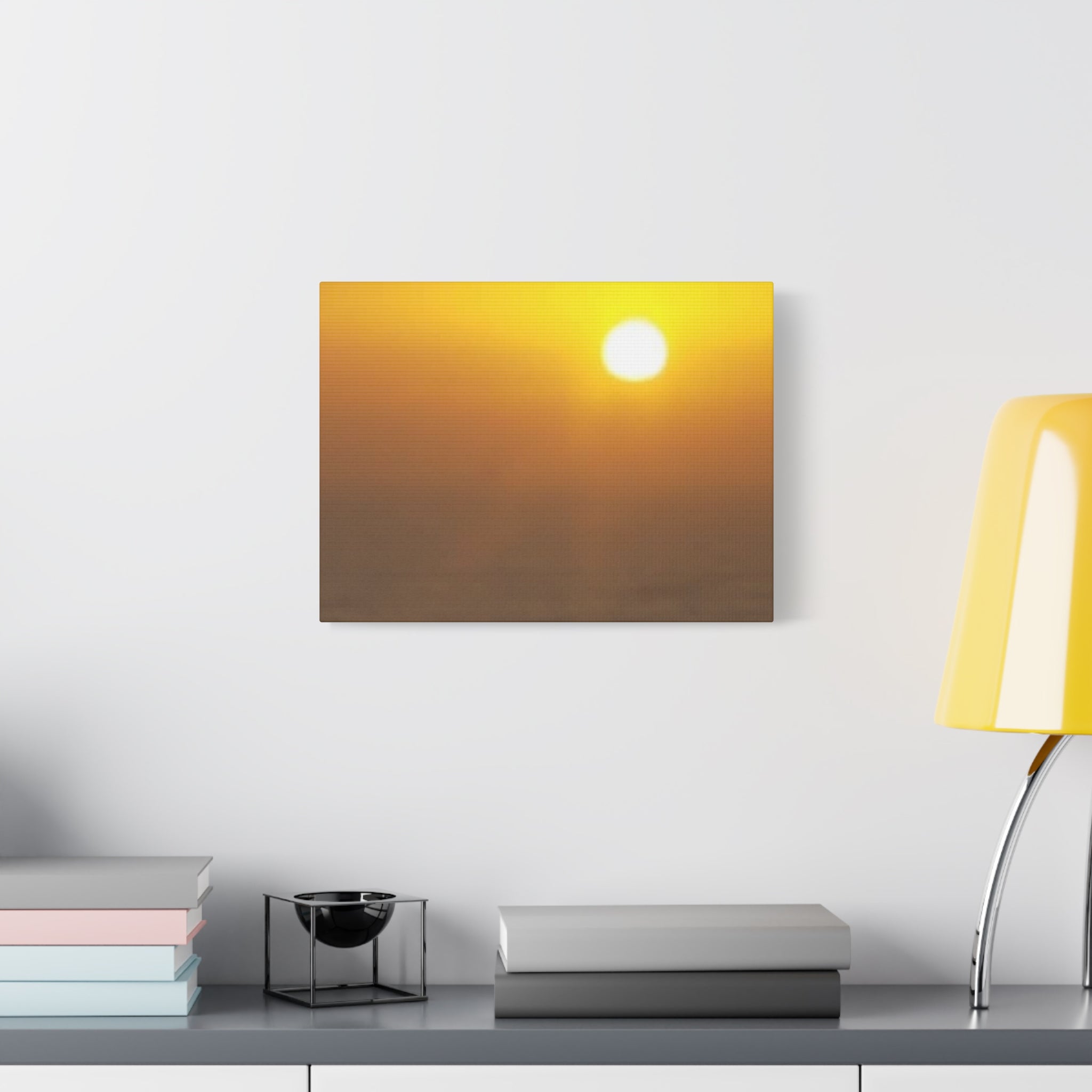 Sunset Over Ocean Matte Canvas Wall Art — Warm Yellow Sunrise Sea Photo