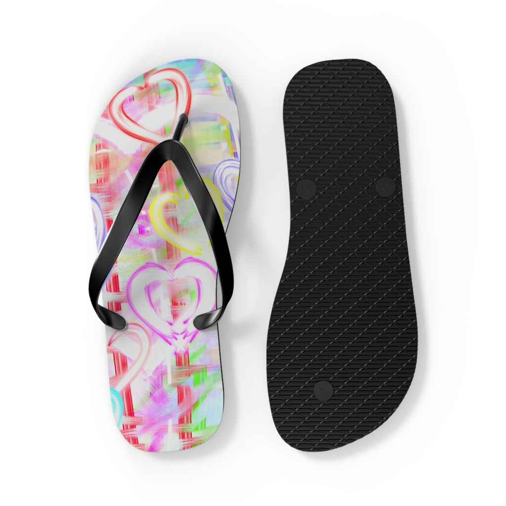 Heart Pattern Flip Flops — Pastel Neon Love Beach Sandals