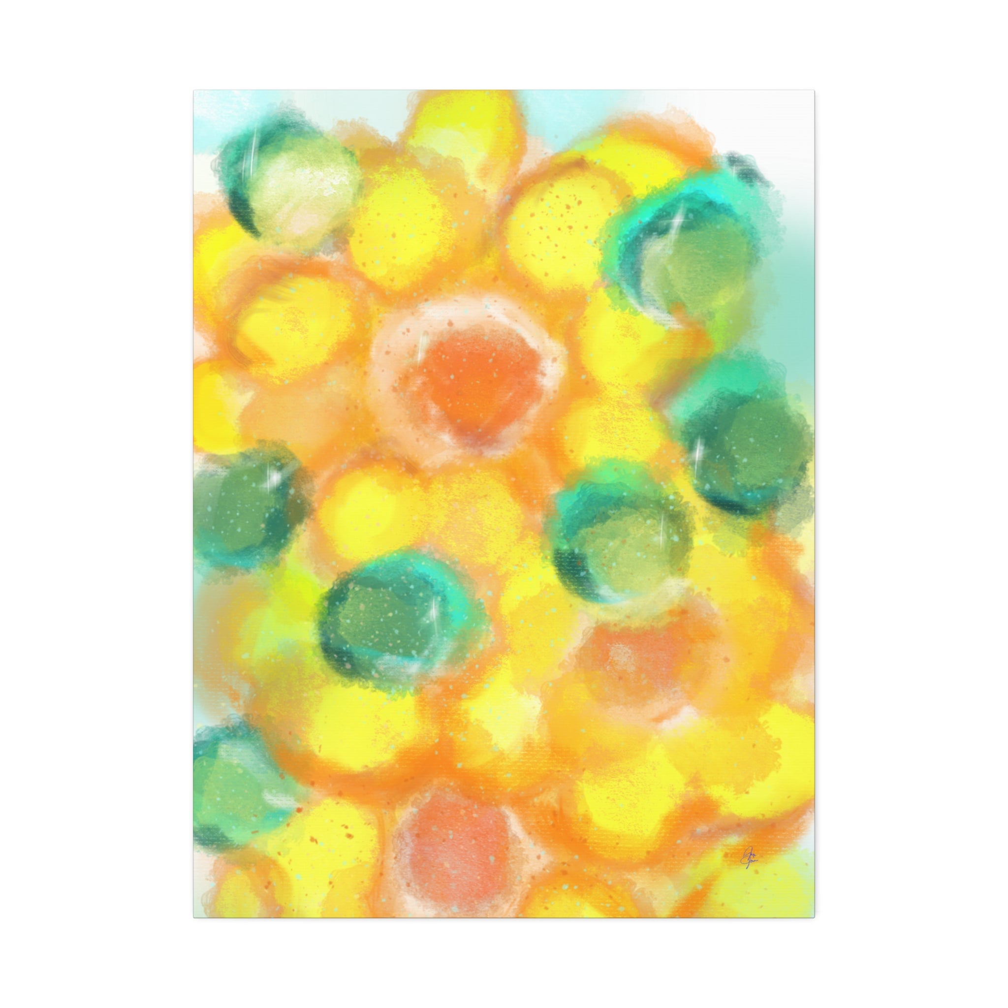 Abstract Sunshine Circles Canvas Art – Vibrant Yellow & Teal Stretched Wall Decor