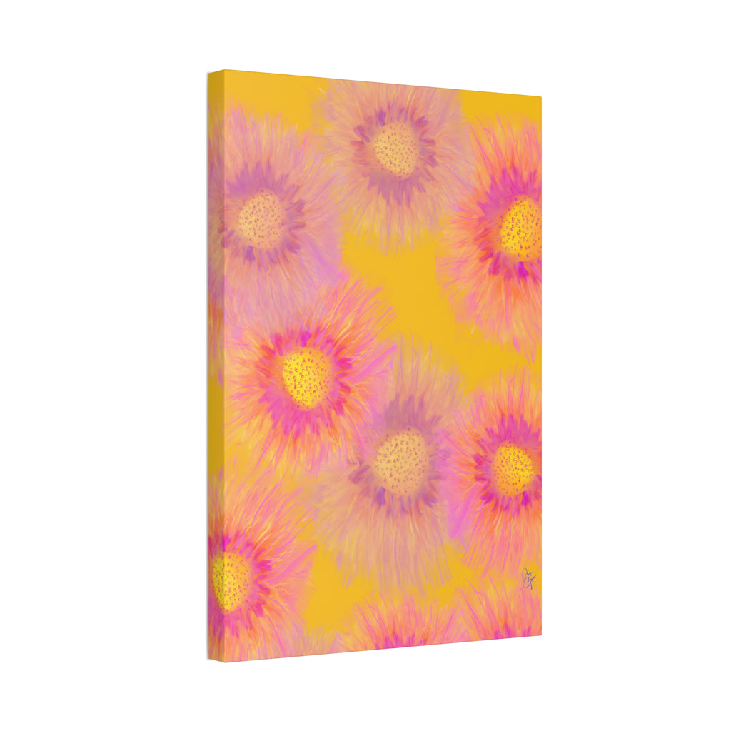 Sunburst Floral Canvas Wall Art — Pink & Yellow Abstract Sunflower Print