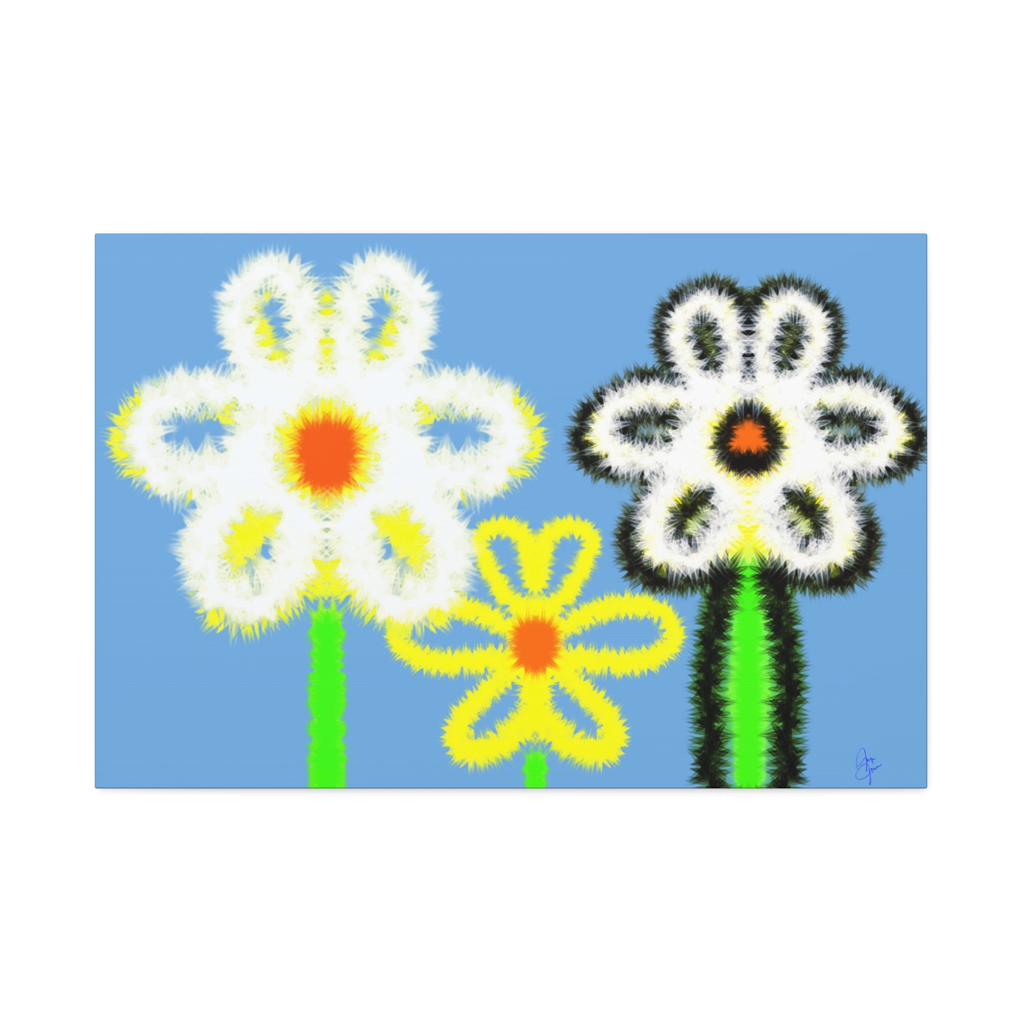 Bright Fuzzy Daisies Canvas Art — Yellow Floral Wall Decor, Stretched 1.5"