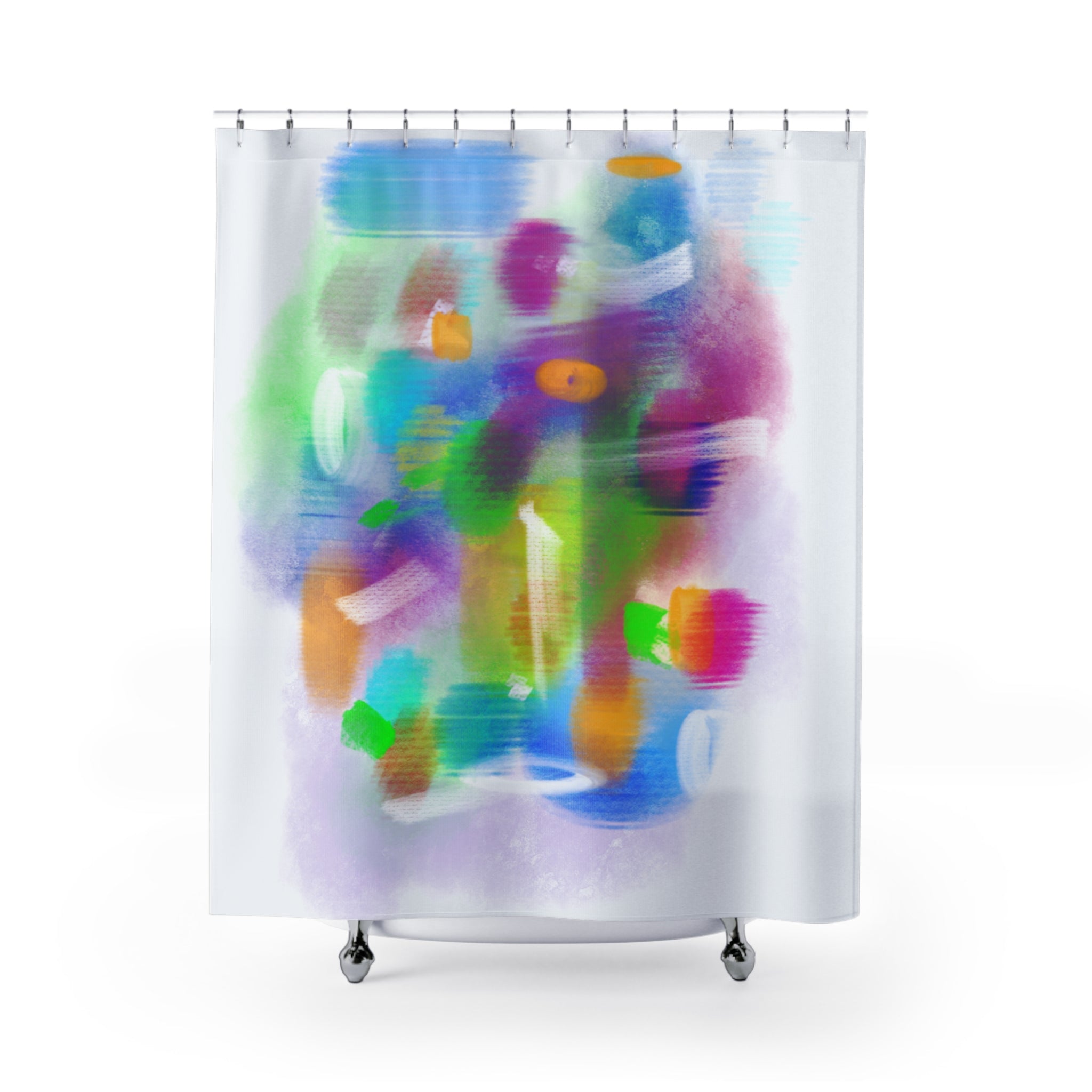 Abstract Watercolor Shower Curtain — Colorful Blurred Floral Bath Decor