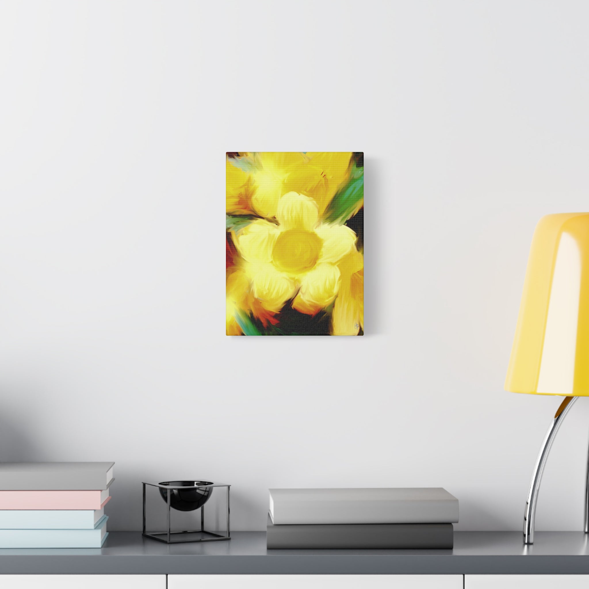 Yellow Floral Canvas Wall Art – Bright Sunflower-Style Painting, Matte Stretched Print