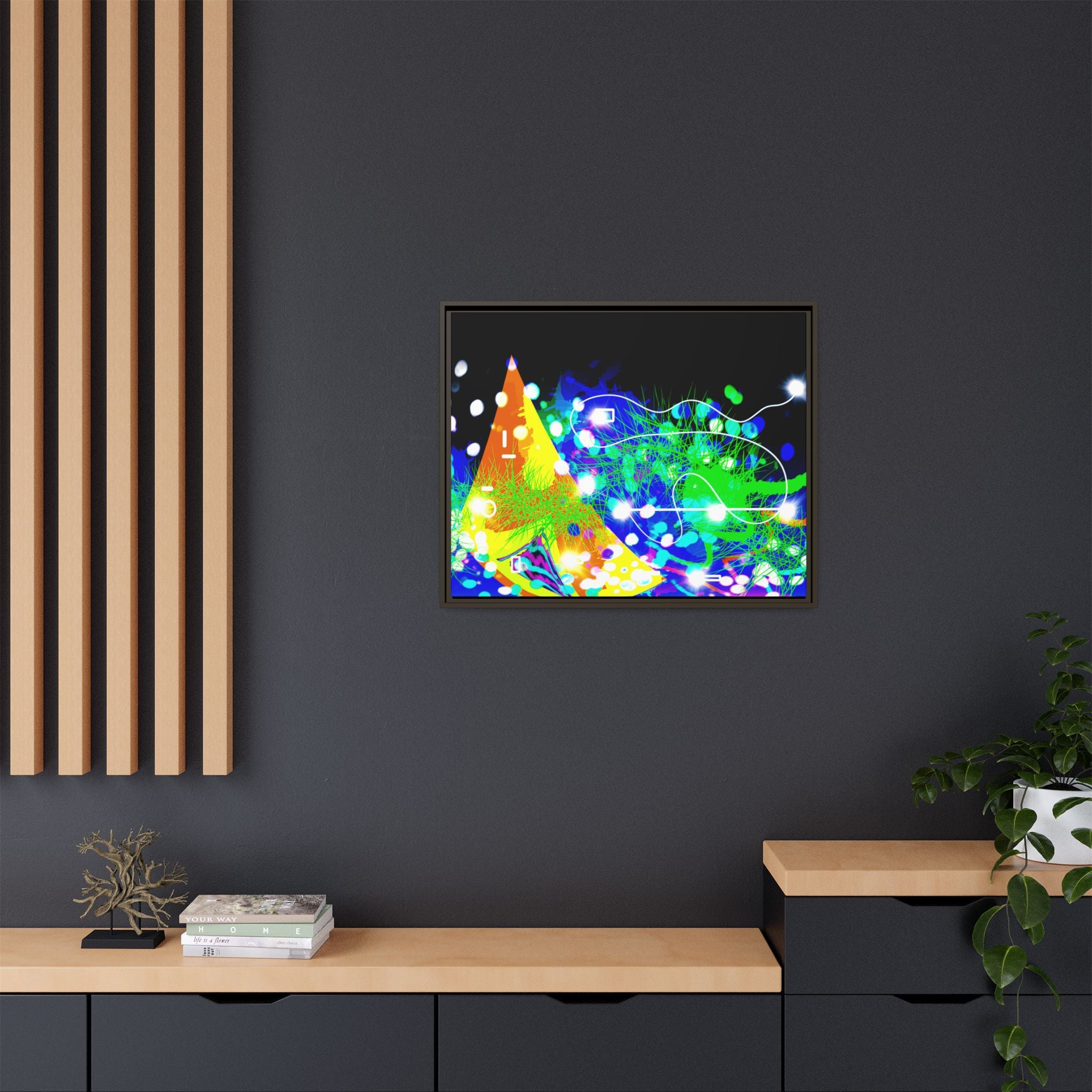 Abstract Neon Wave Matte Canvas Framed Art