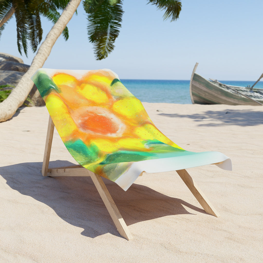 Beach Towel - Bright Watercolor Sunflower Design | Vibrant Tropical Summer Towel