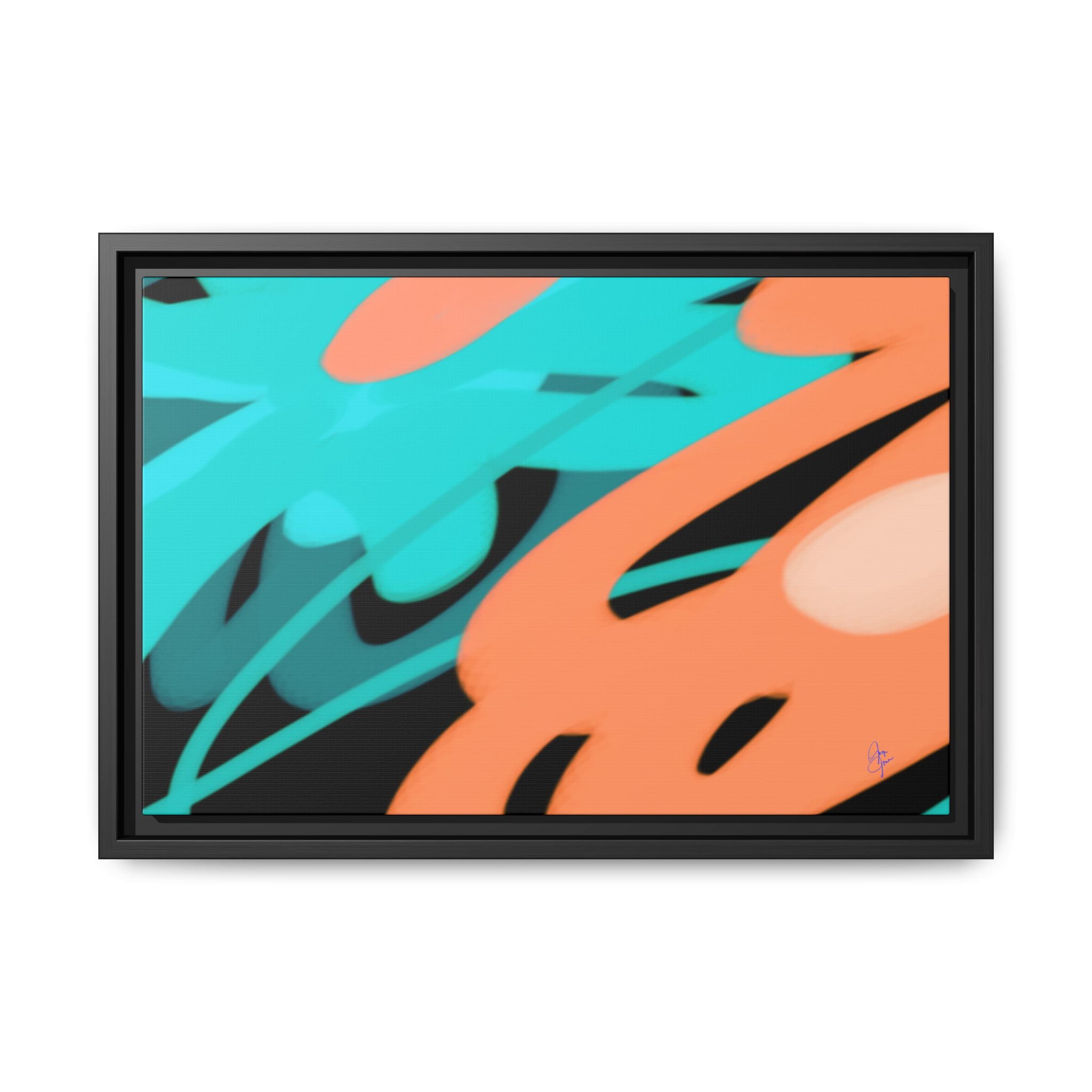 Abstract Teal & Coral Splash Framed Canvas