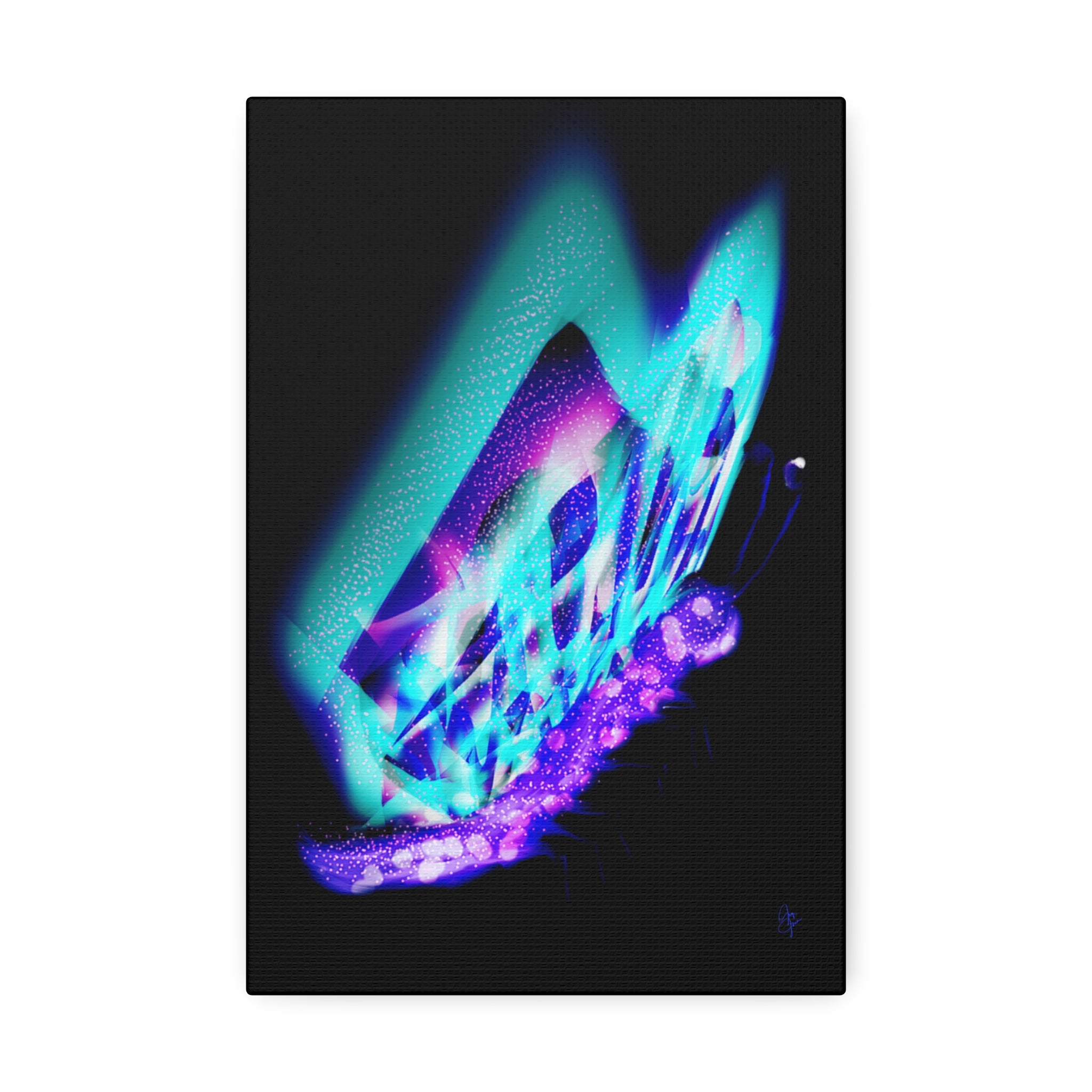 Neon Butterfly Canvas Print — Glowing Blue & Purple Wall Art (Stretched Canvas)
