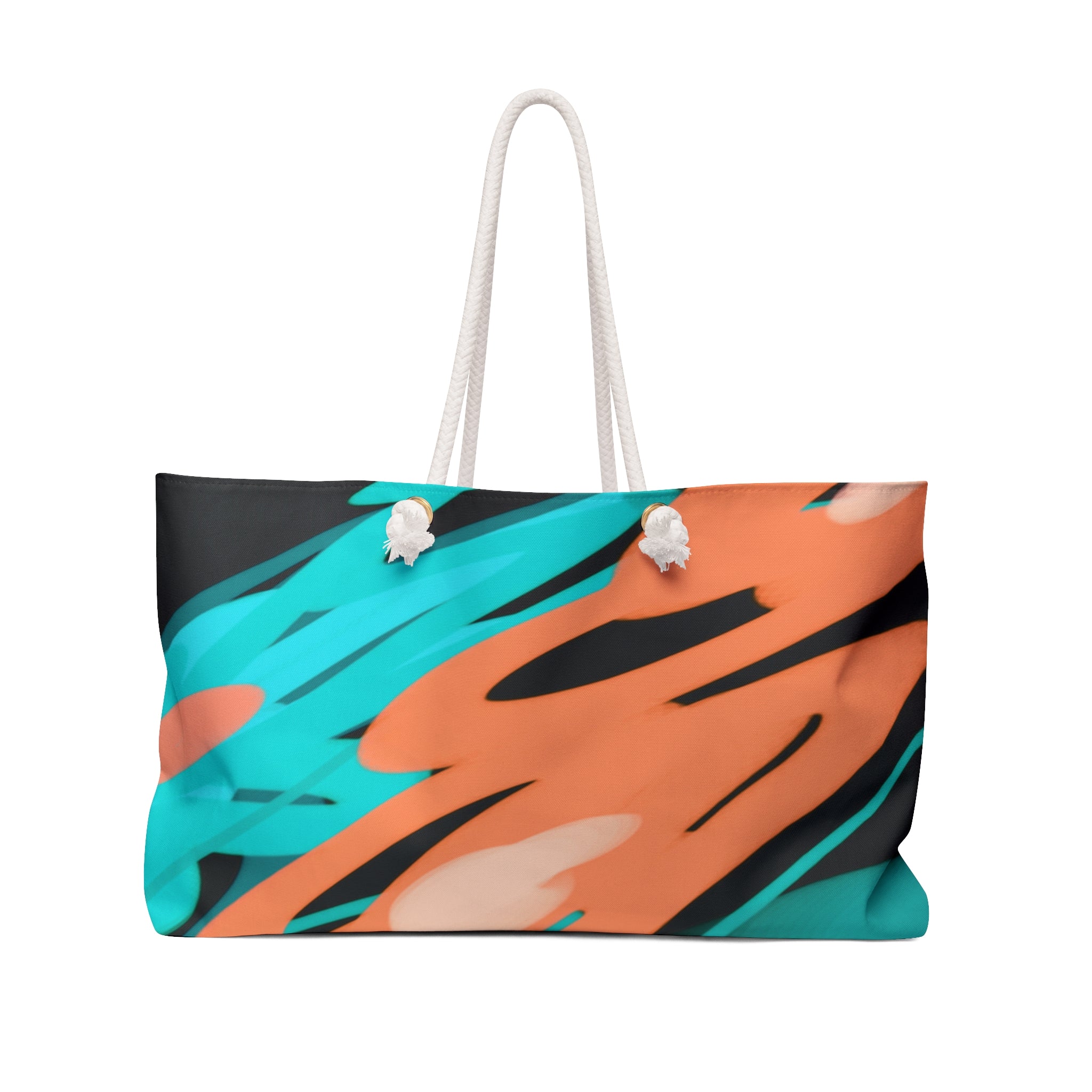 Abstract Teal & Coral Weekender Bag – Bold Brushstroke Travel Tote