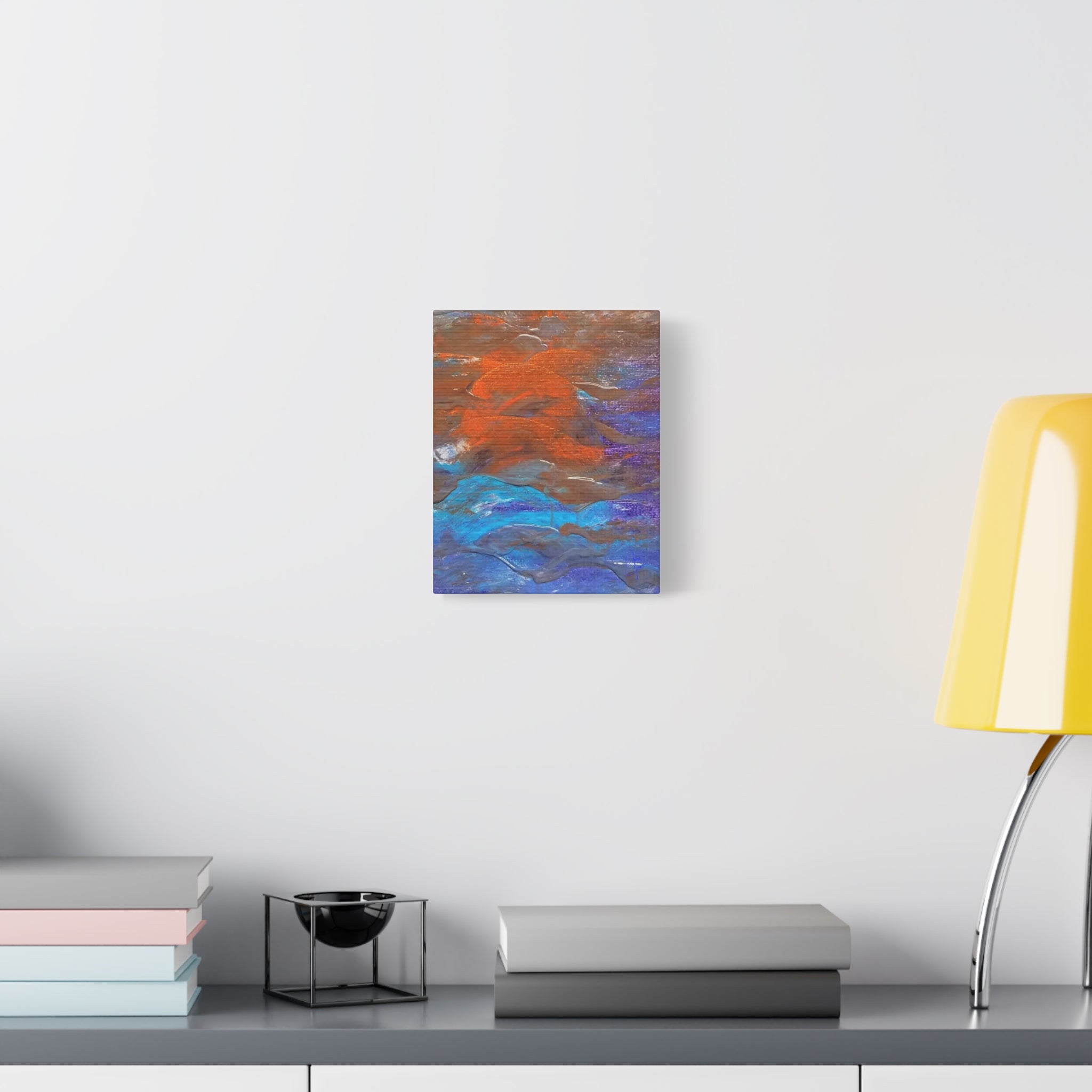 Abstract Ocean Waves Matte Canvas Art - Blue & Orange Textured Stretched Canvas