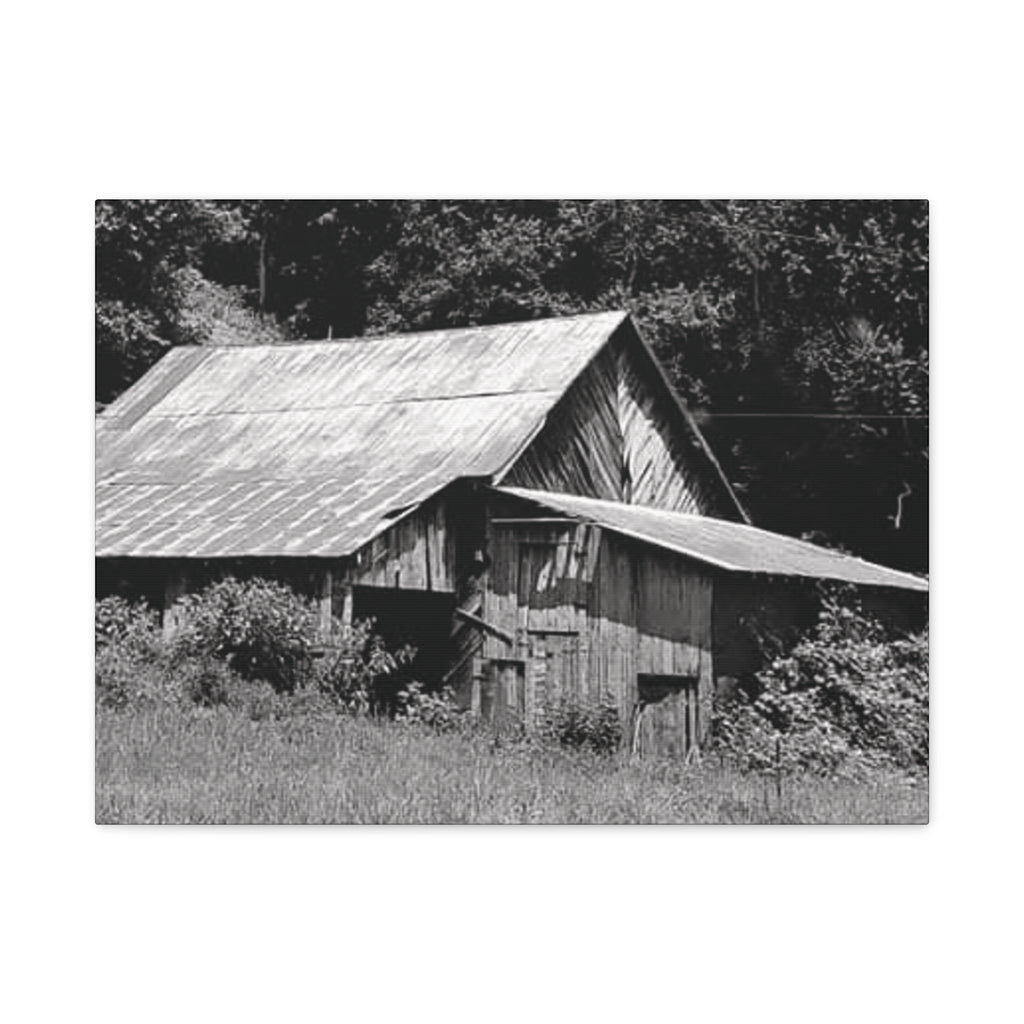 Rustic Barn Black & White Matte Canvas Print — Stretched Wall Art