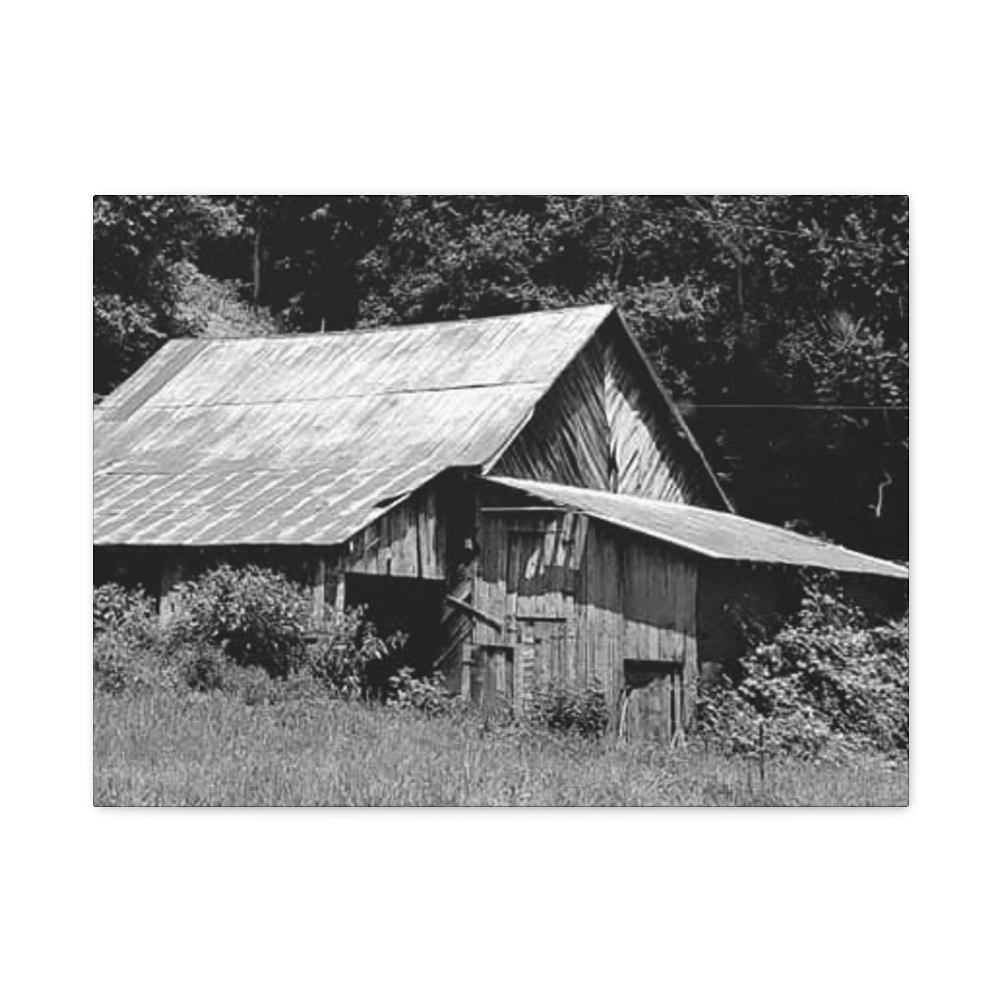 Rustic Barn Black & White Matte Canvas Print — Stretched Wall Art