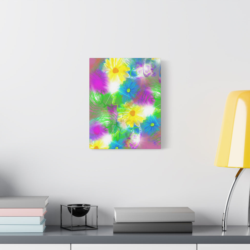 Bright Floral Abstract Matte Canvas Wall Art — Vibrant Daisy Pop