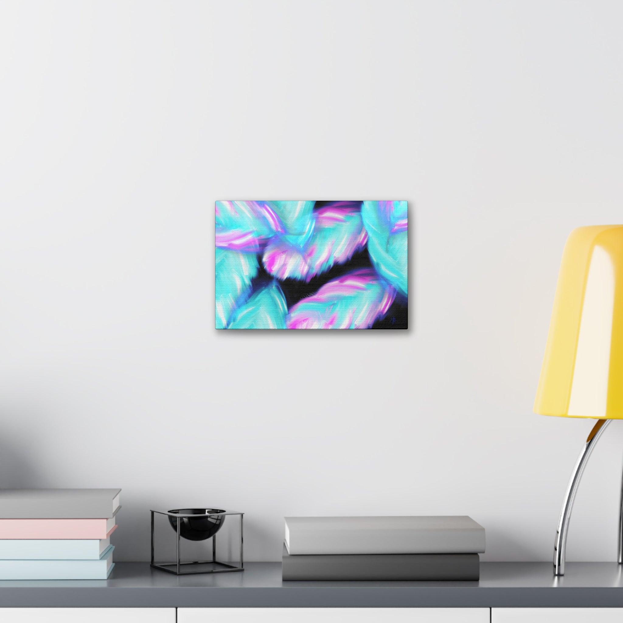 Abstract Neon Feathers Canvas Print — Turquoise & Pink Stretched Wall Art