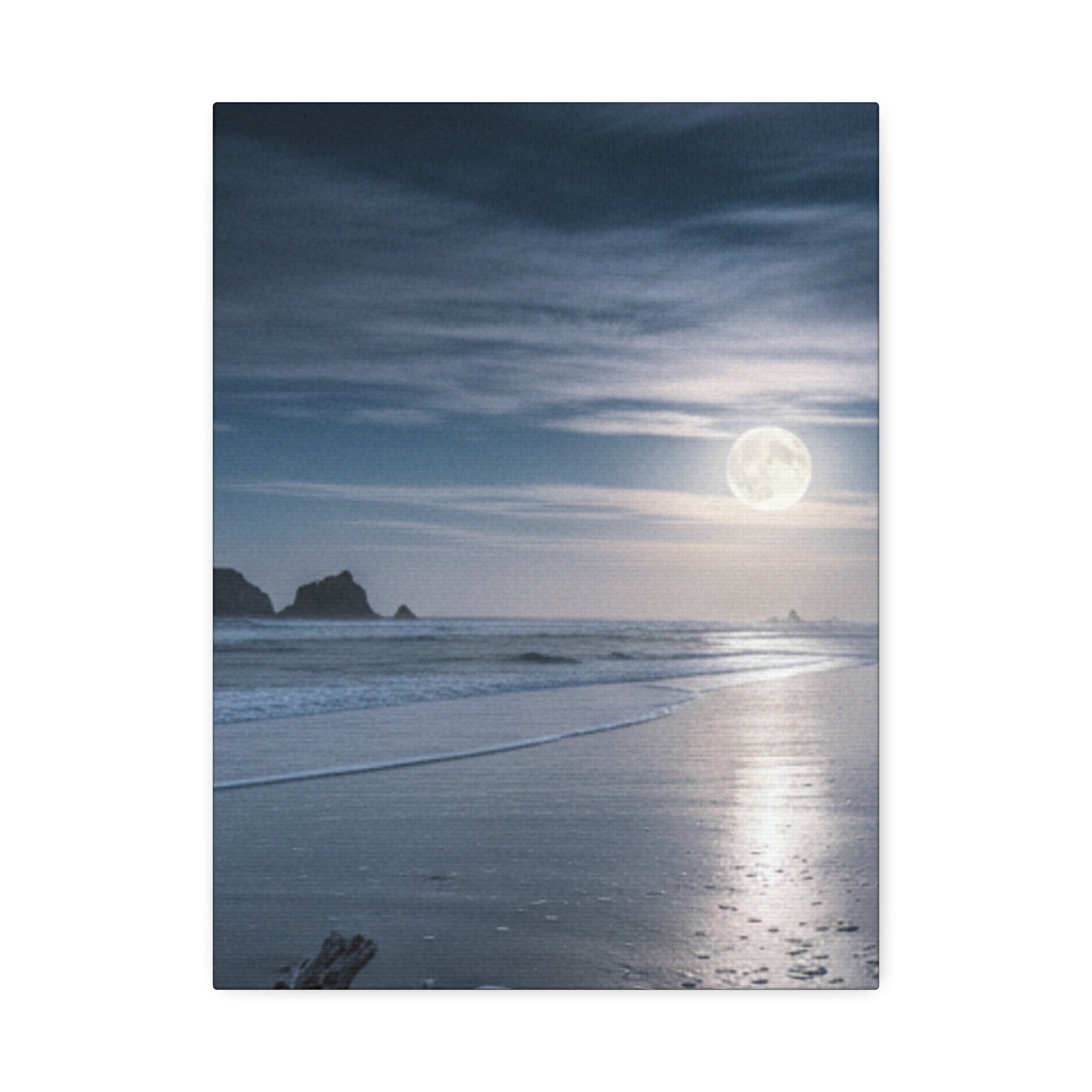 Moonlit Beach Canvas Wall Art — Tranquil Ocean Nightscape