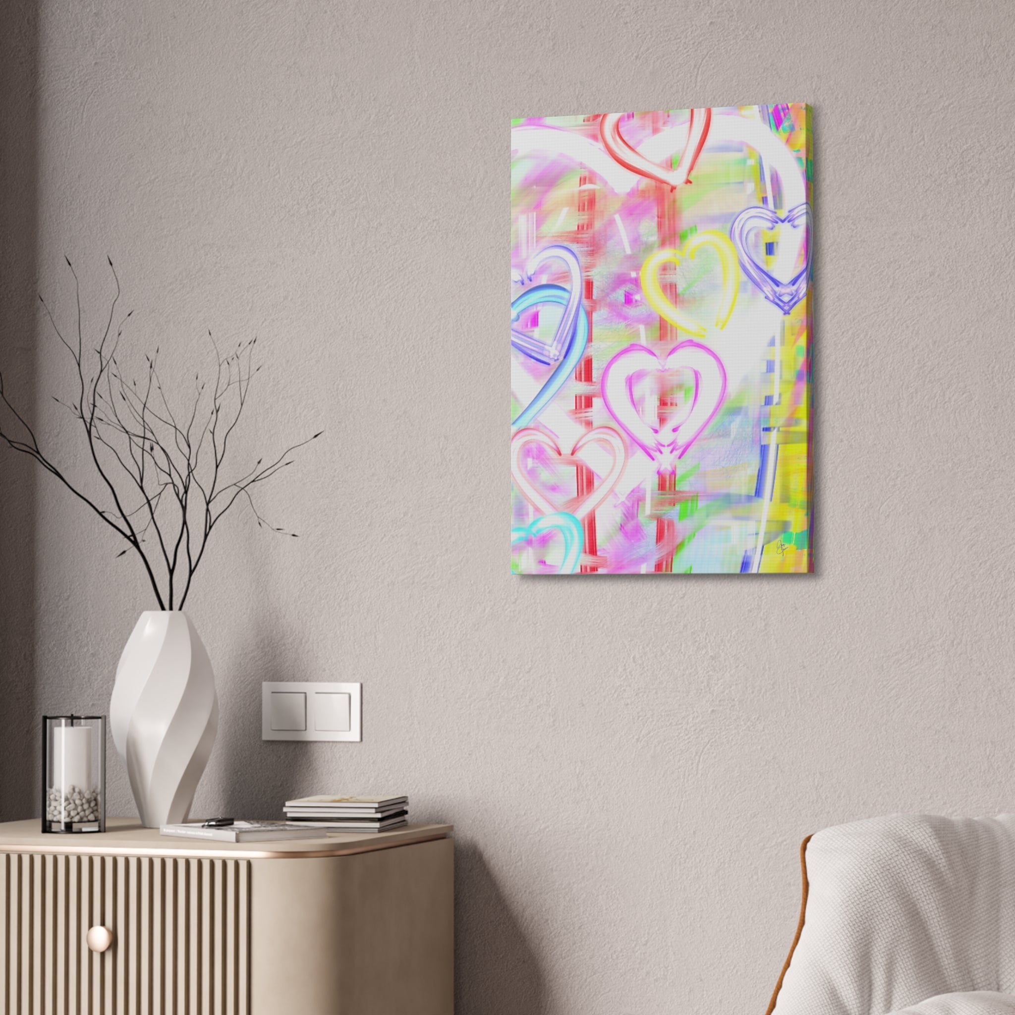 Colorful Neon Hearts Canvas Print — Stretched 1.5" Wall Art