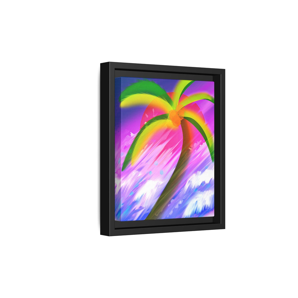 Framed Matte Canvas Print — Neon Palm Beach Art