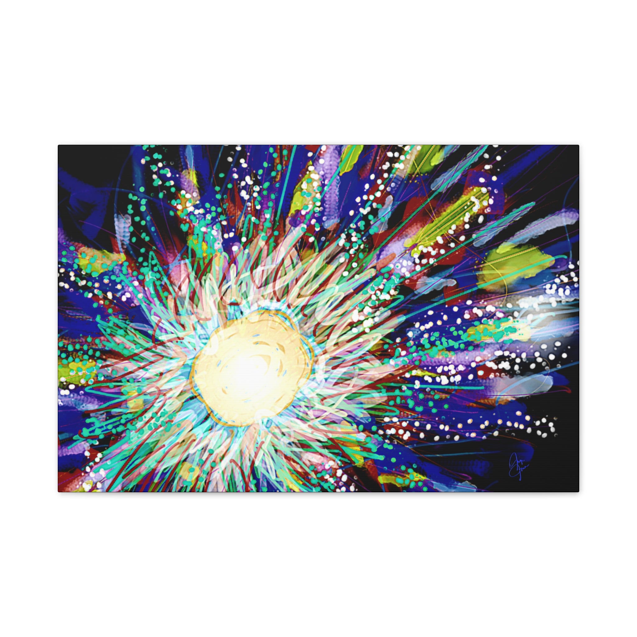 Abstract Cosmic Burst Canvas Wall Art — Colorful Sunflower Explosion on Black