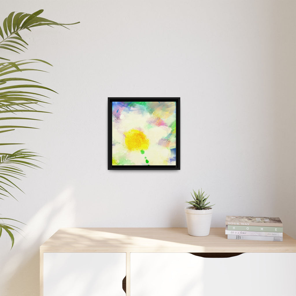 Framed Matte Canvas - Watercolor Yellow Floral Abstract Wall Art