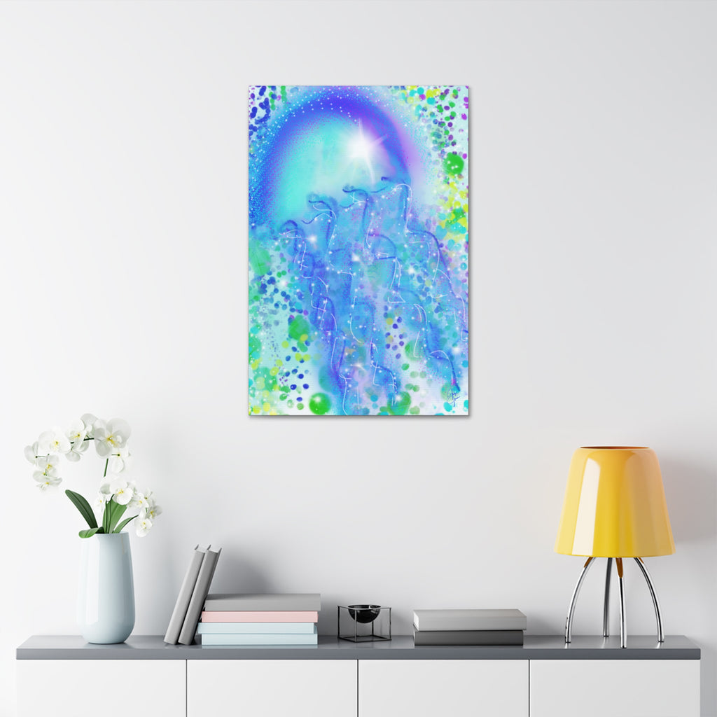 Blue Jellyfish Canvas Wall Art – Stretched 1.5" Ocean Abstract Print