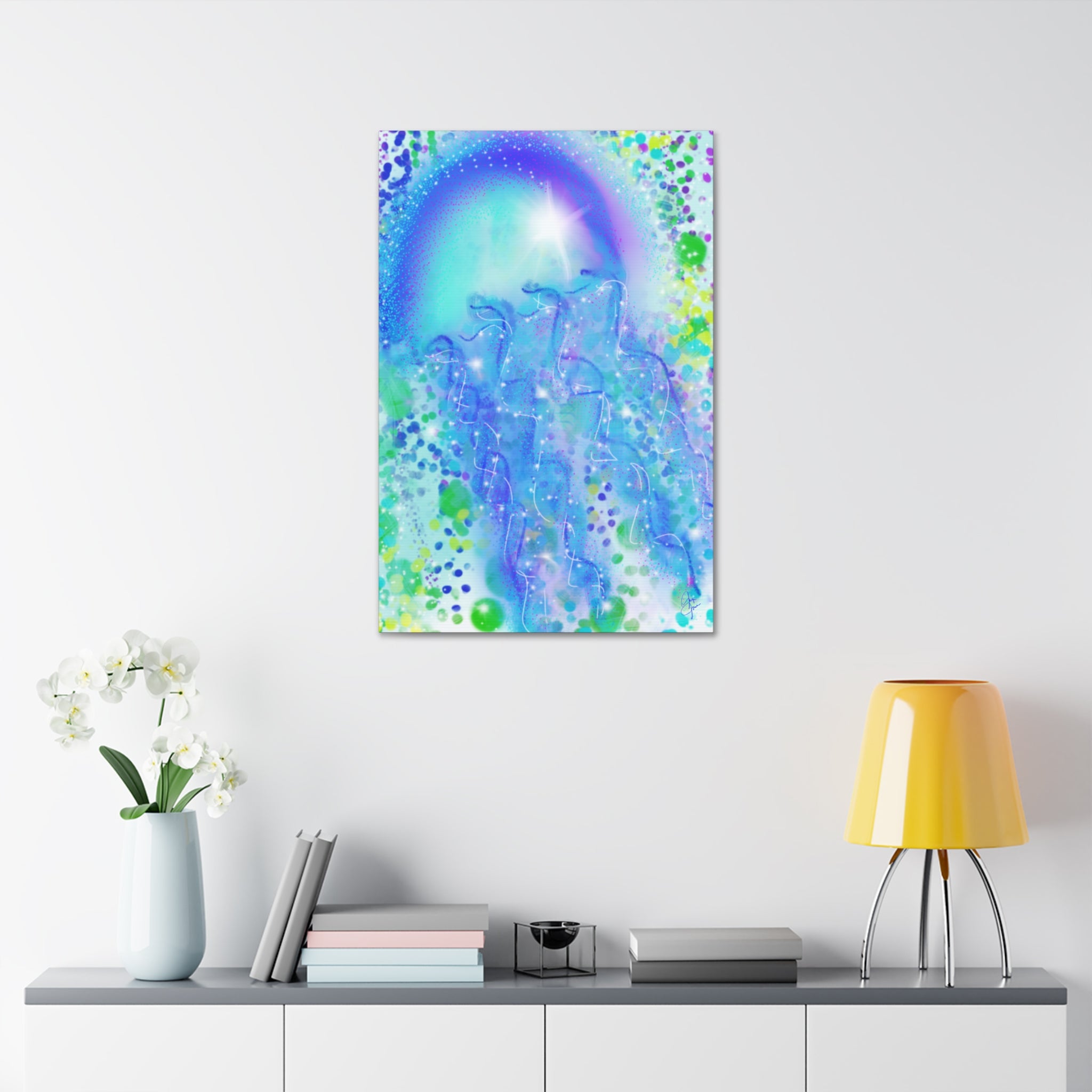 Blue Jellyfish Canvas Wall Art – Stretched 1.5" Ocean Abstract Print