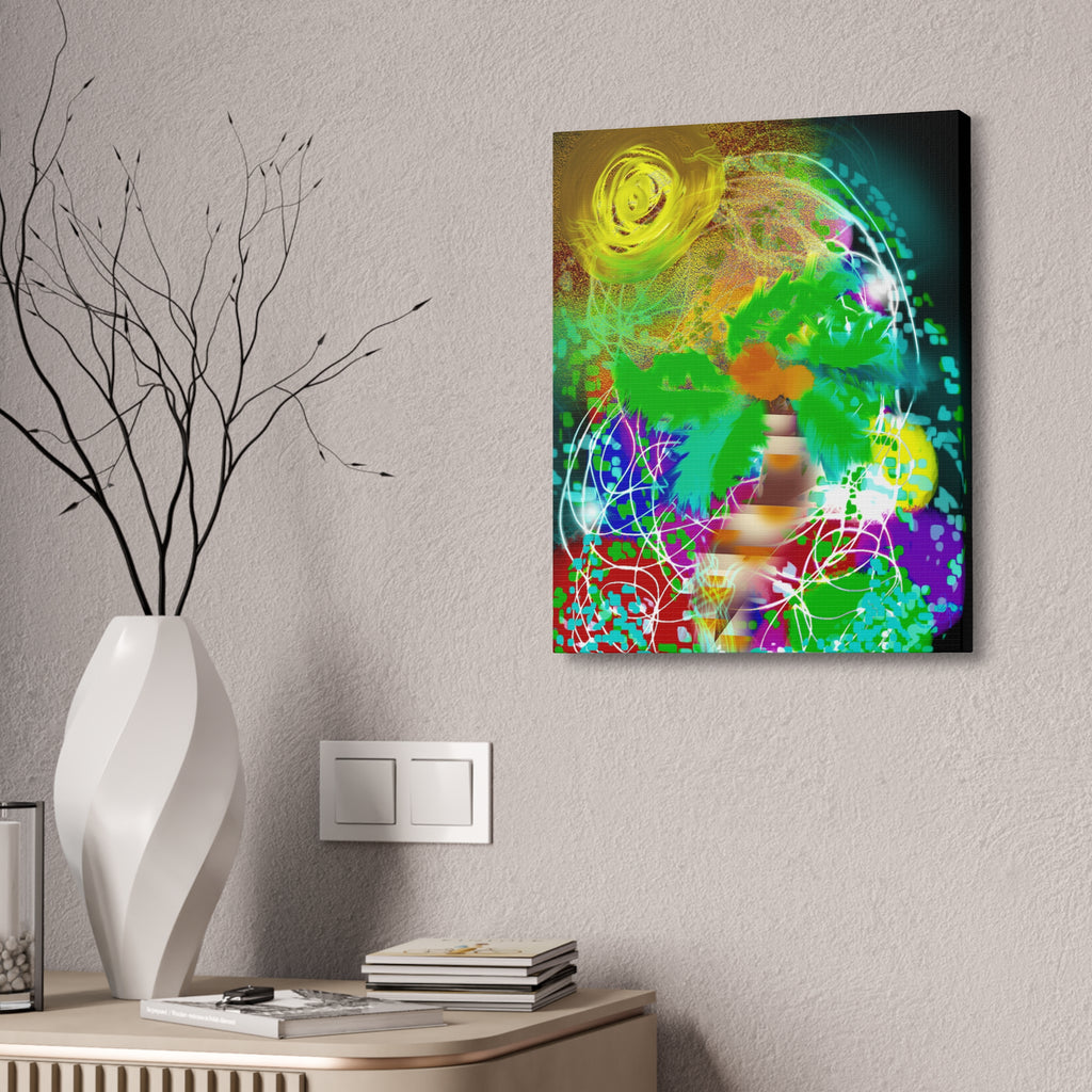 Tropical Abstract Canvas Print — Colorful Palm Tree Wall Art Stretched 1.5"