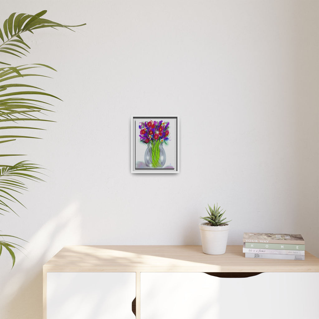 Framed Floral Bouquet Matte Canvas Wall Art — Colorful Abstract Flowers in Vase