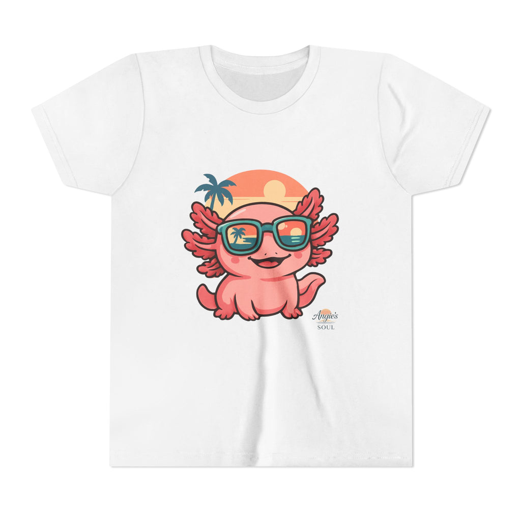 Axolotl Sunset Kids Tee — Cute Sunglasses Beach Axolotl Youth T-Shirt