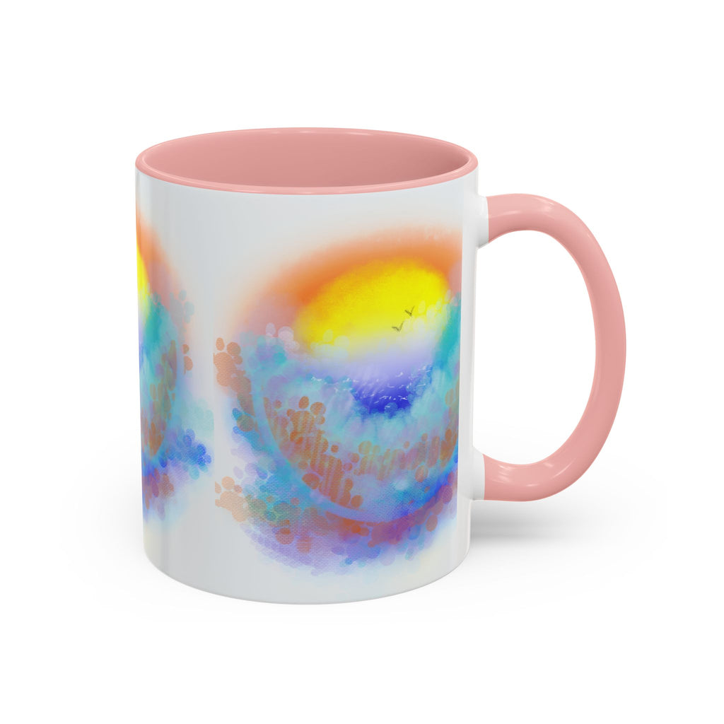 Sunrise Watercolor Accent Coffee Mug — Colorful Ocean Sunrise Art (11/15 oz)