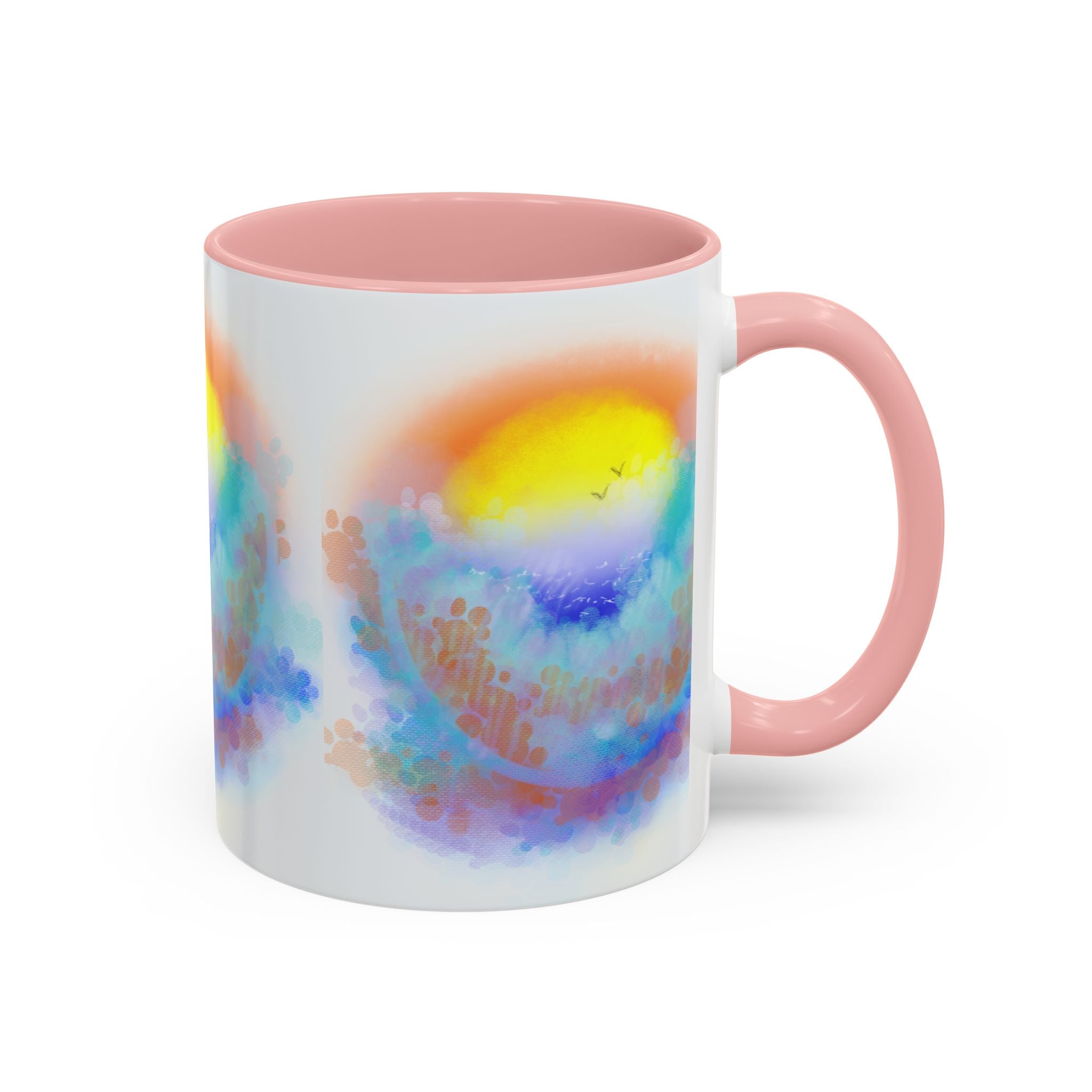 Sunrise Watercolor Accent Coffee Mug — Colorful Ocean Sunrise Art (11/15 oz)