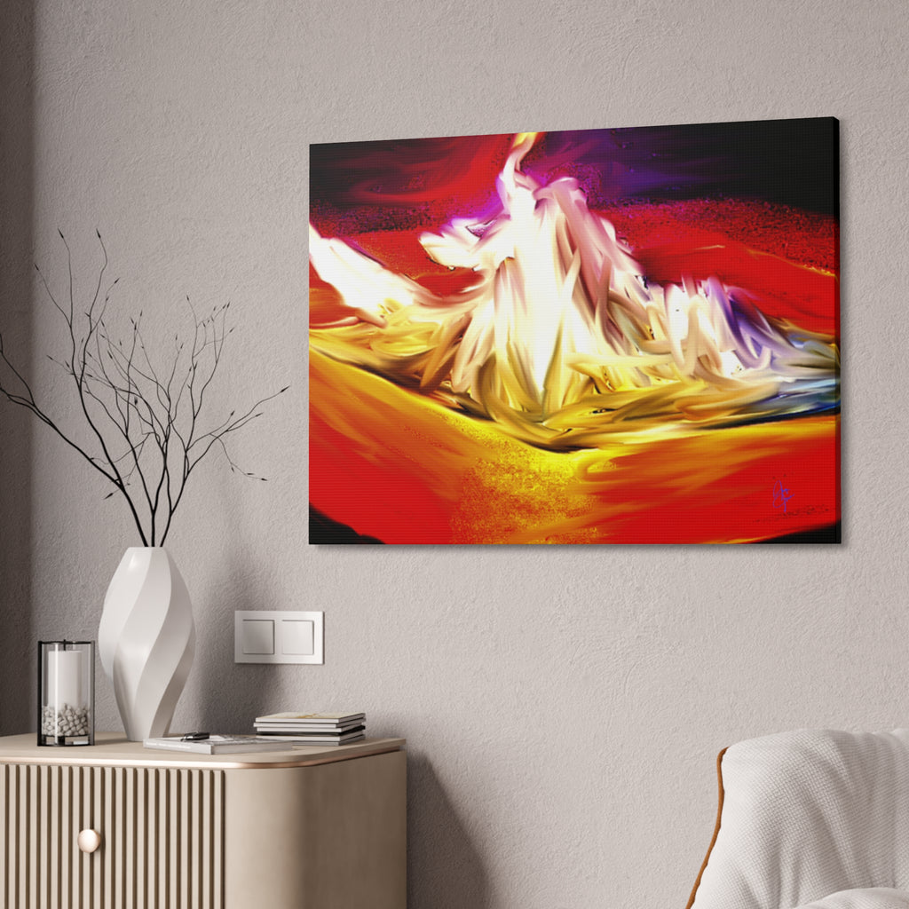 Abstract Campfire Canvas Print — Vibrant Red & Gold Stretched Wall Art