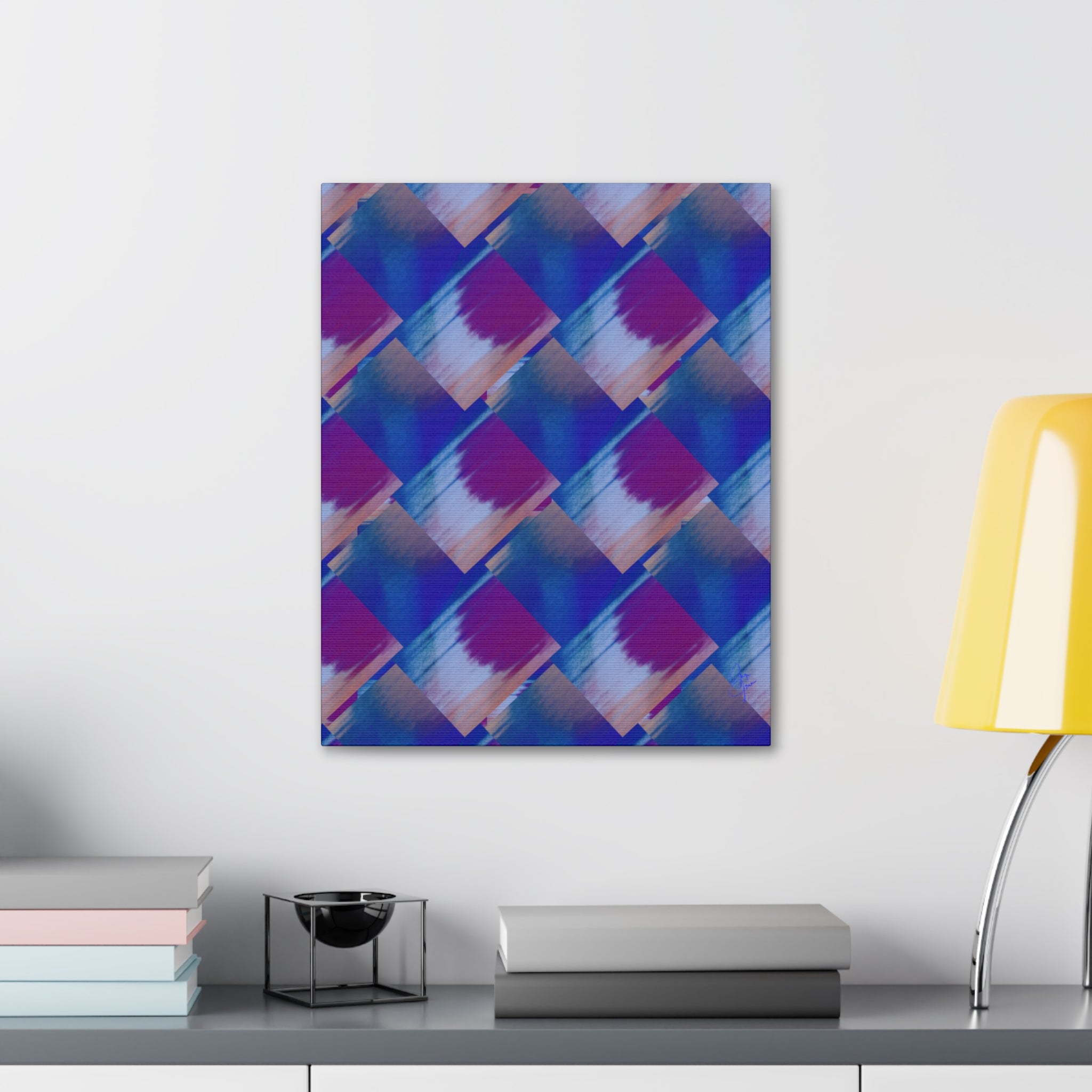 Abstract Diamond Wave Canvas Print — Blue & Purple Geometric Wall Art