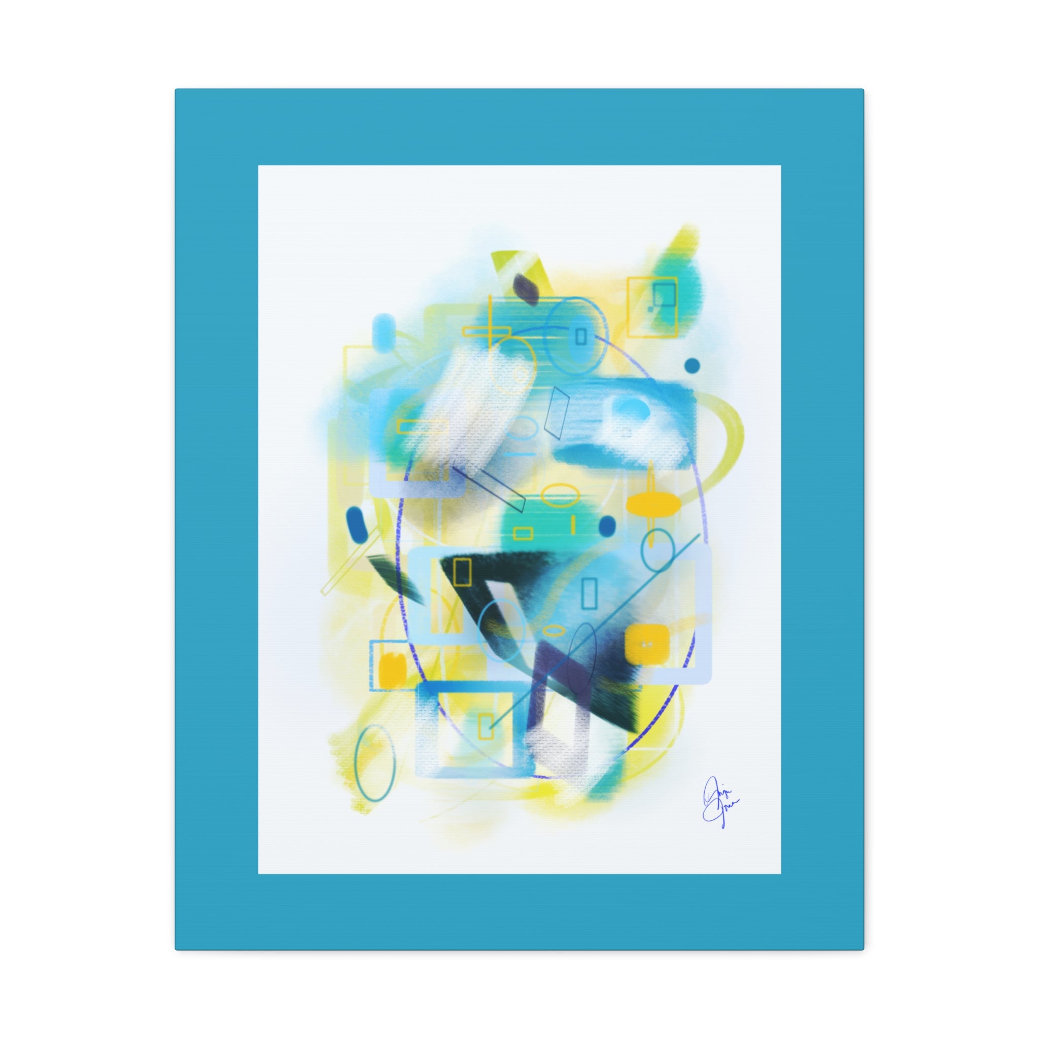 Abstract Blue & Yellow Geometry Canvas Print — Modern Stretched Wall Art
