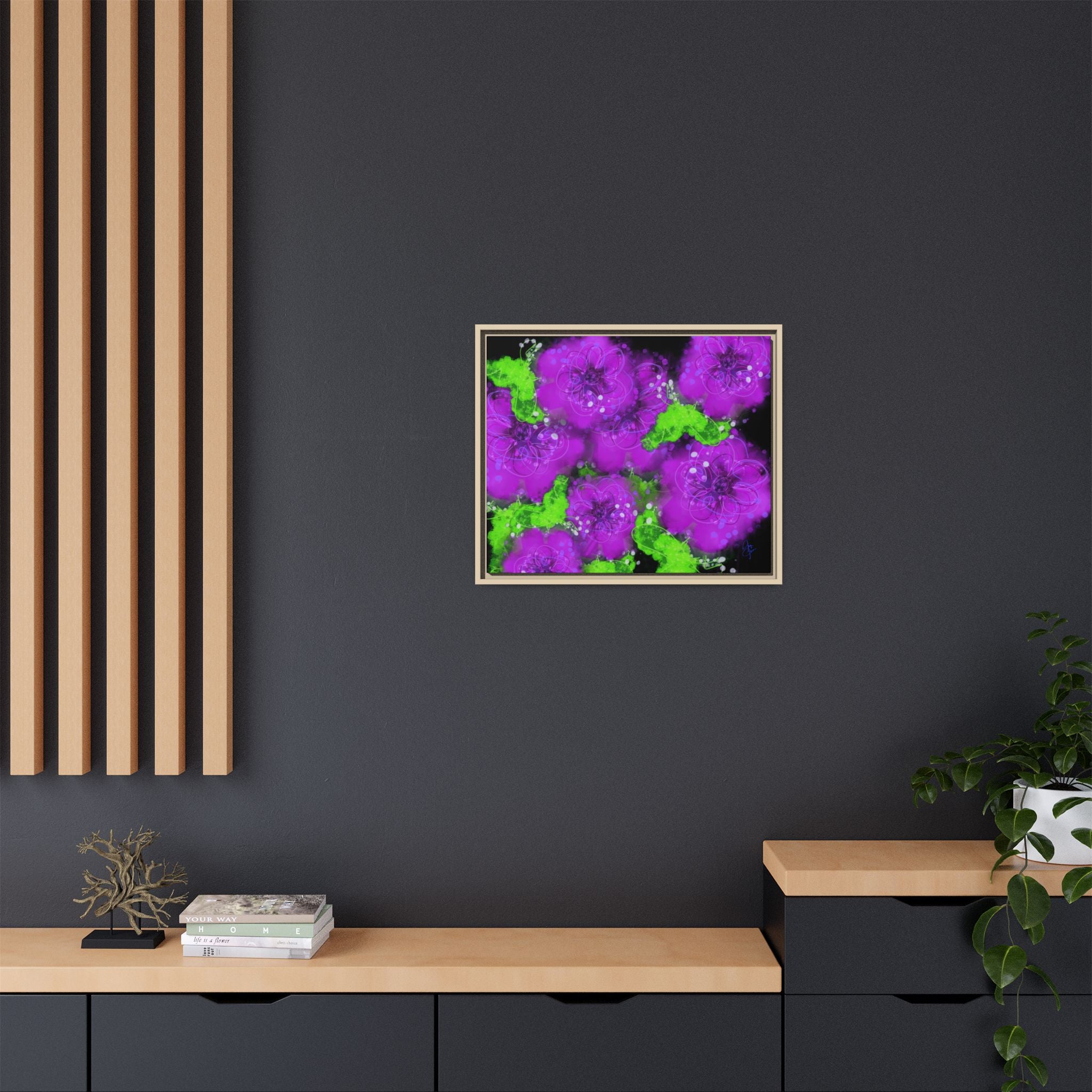 Framed Floral Canvas Print — Matte Multi-Color Blooms Wall Art