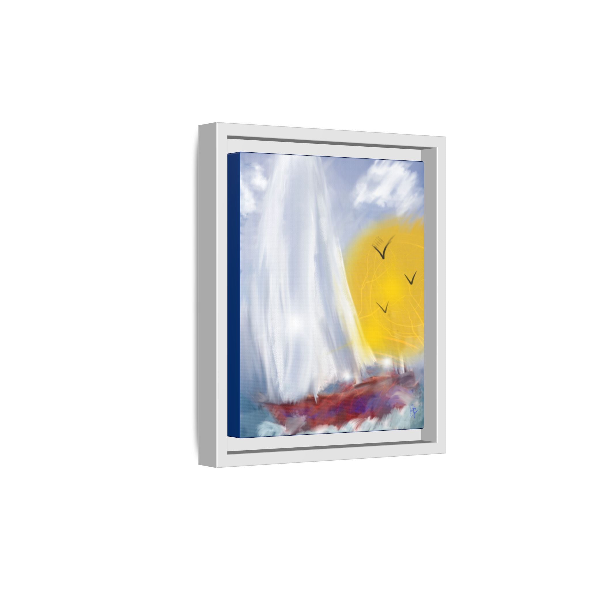 Sailboat Sunset Matte Framed Canvas Print — Coastal Seascape Wall Art