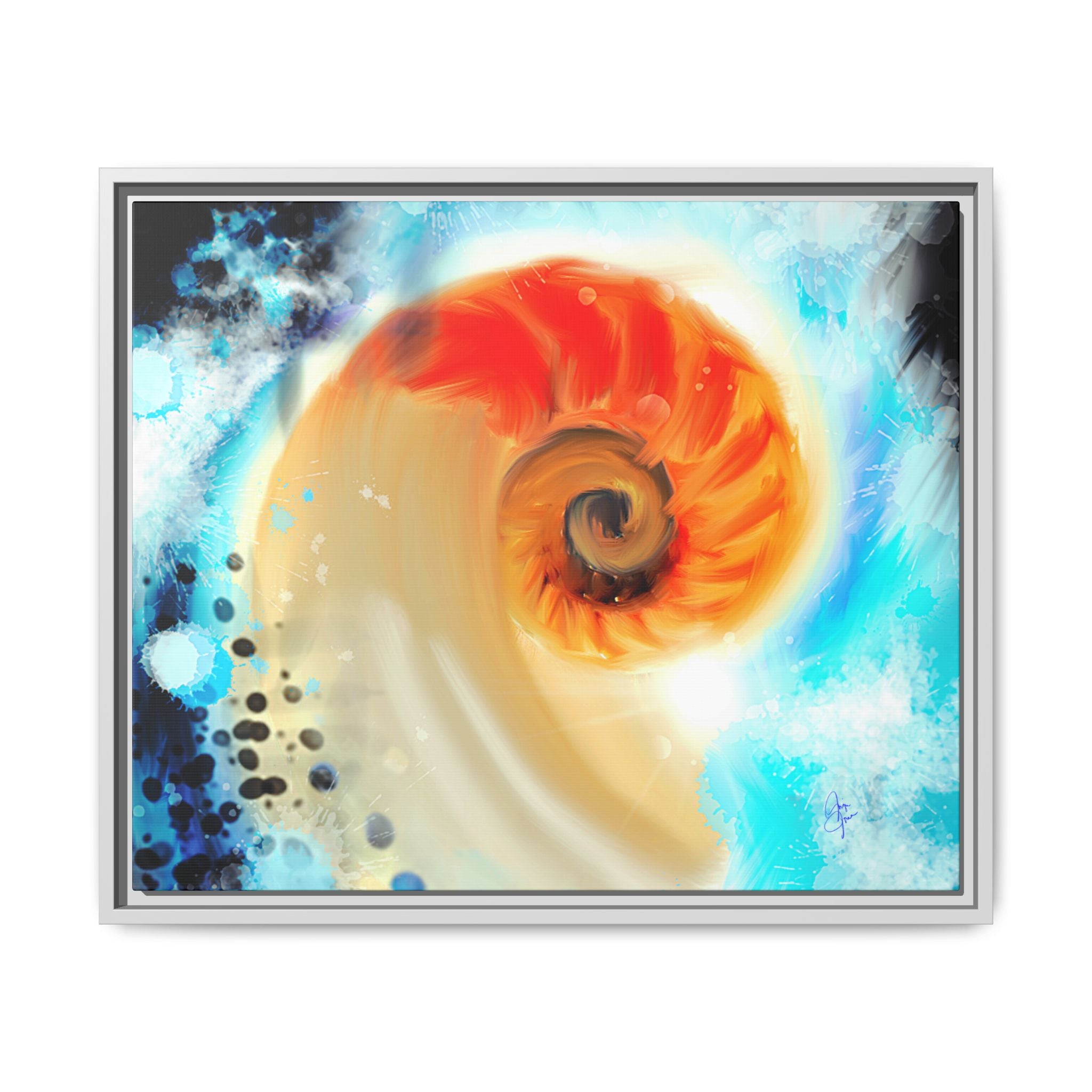 Framed Abstract Spiral Canvas Art — Vibrant Nautical Wave Print