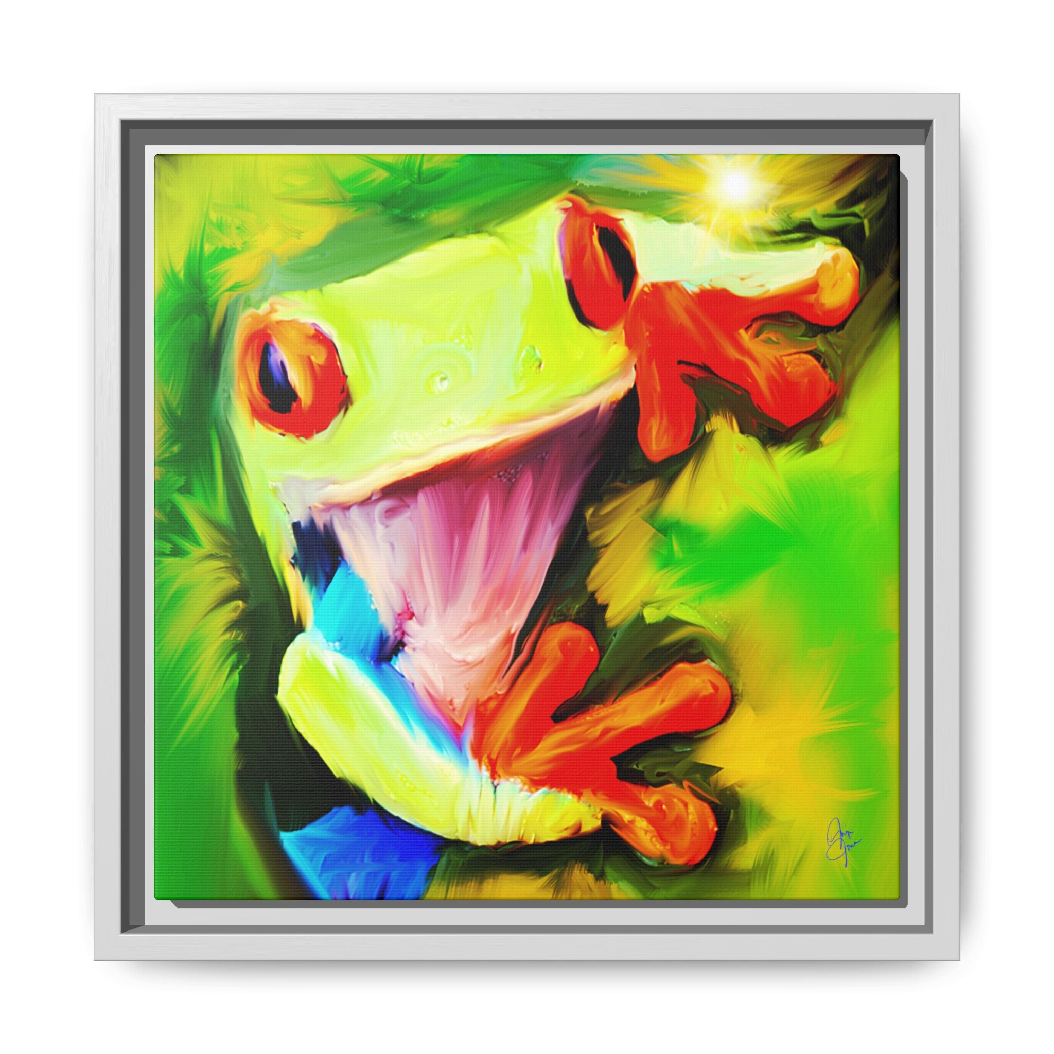Colorful Tree Frog Matte Canvas Print — Framed Tropical Wall Art