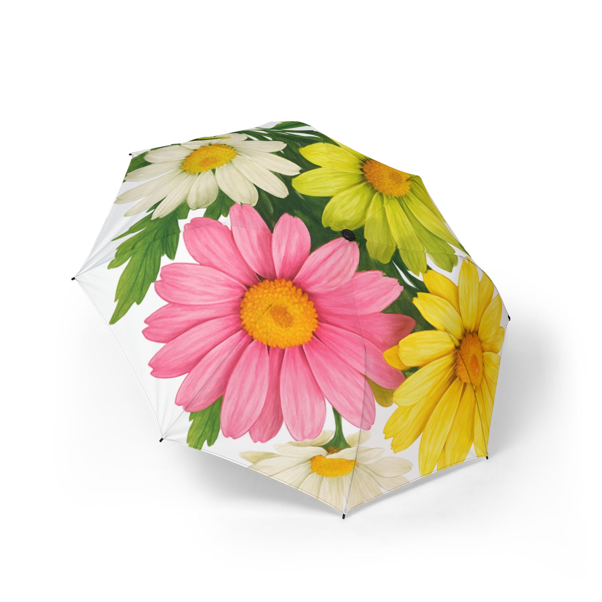 Foldable Daisy Umbrella — Semi-Automatic Compact Floral Rain Umbrella