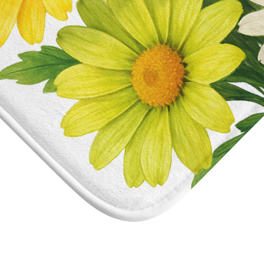 Floral Daisies Bath Mat — Bright Spring Bouquet Bathroom Rug