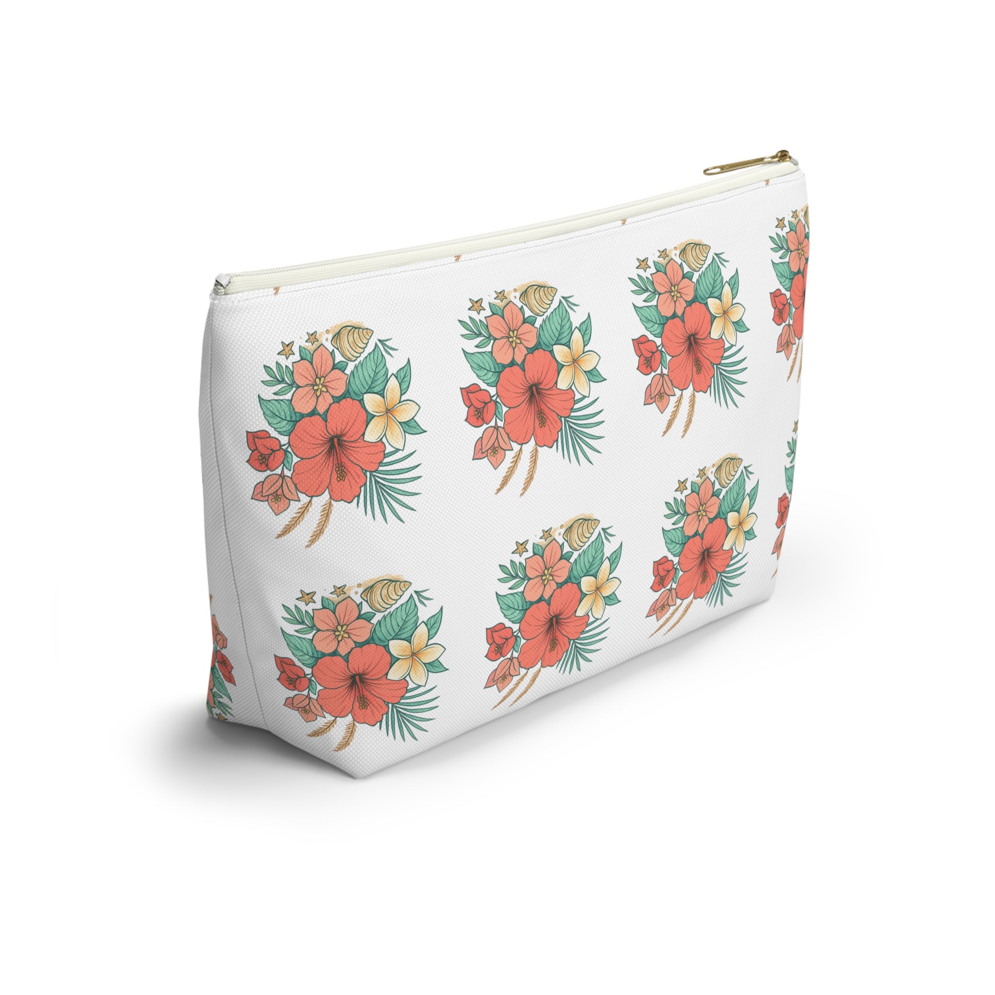 Tropical Floral Accessory Pouch — Hibiscus Cosmetic Bag with T-Bottom
