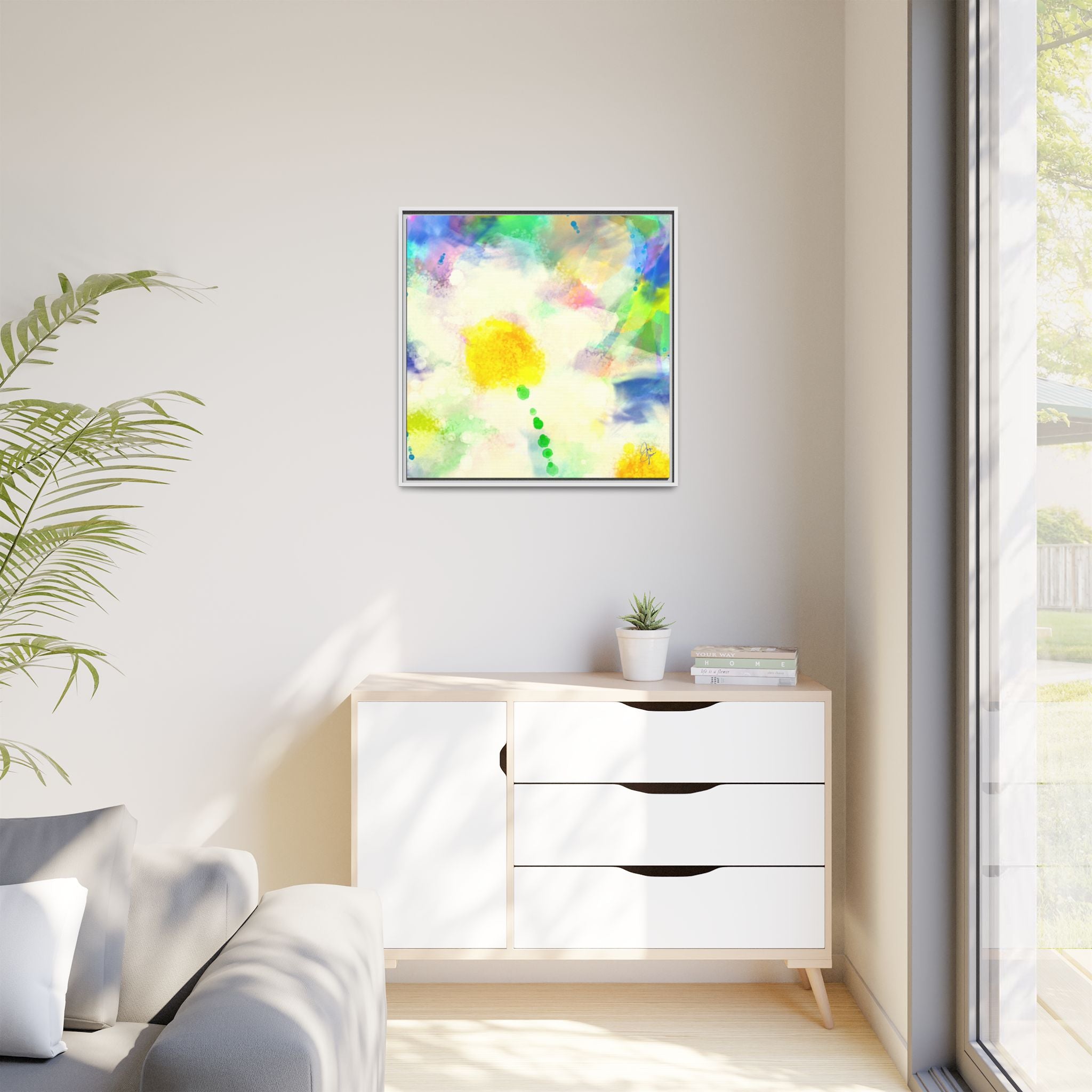 Framed Matte Canvas - Watercolor Yellow Floral Abstract Wall Art